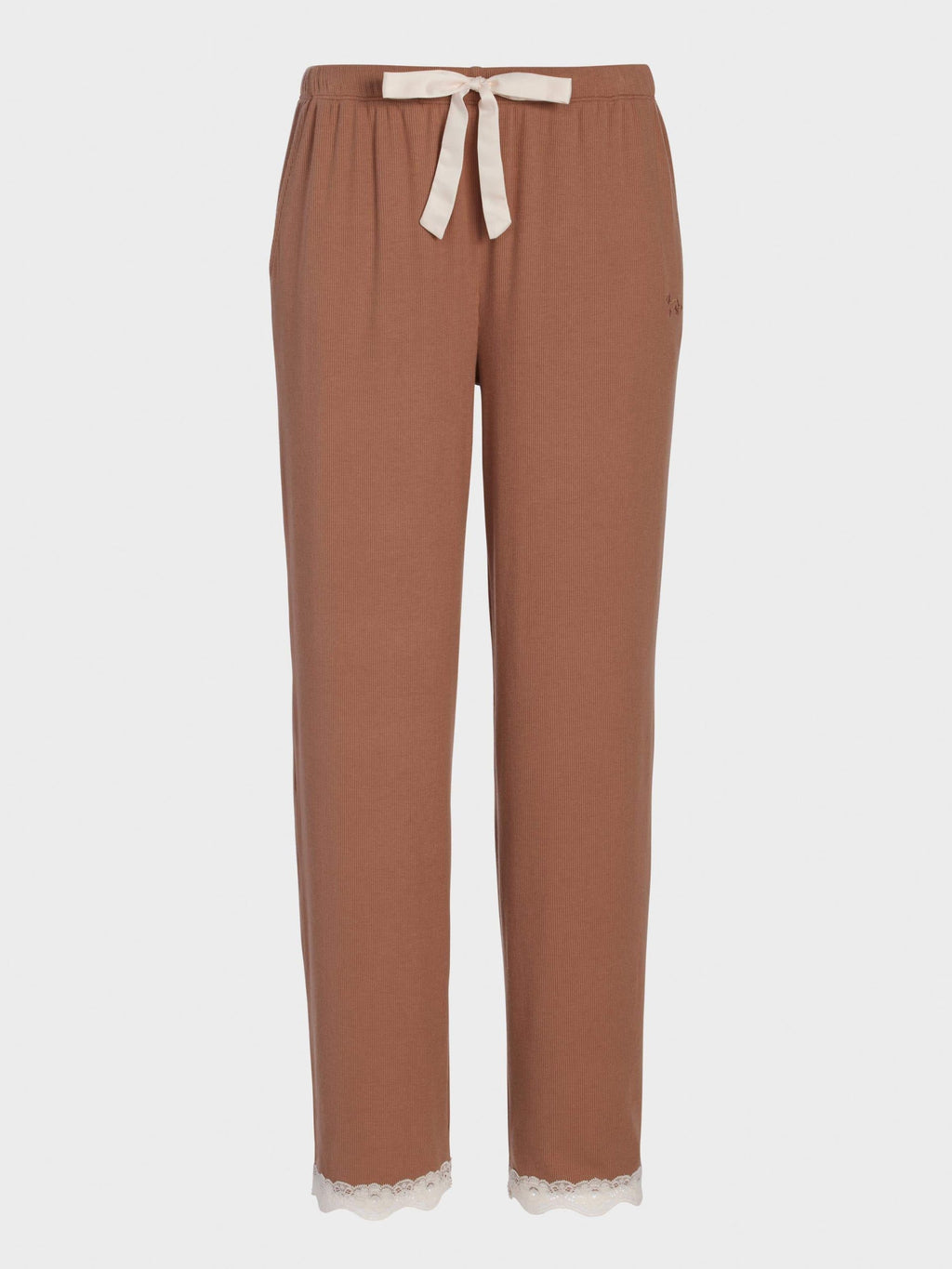 Brown Bamboo Rib Straight Leg Pj Pant Brown