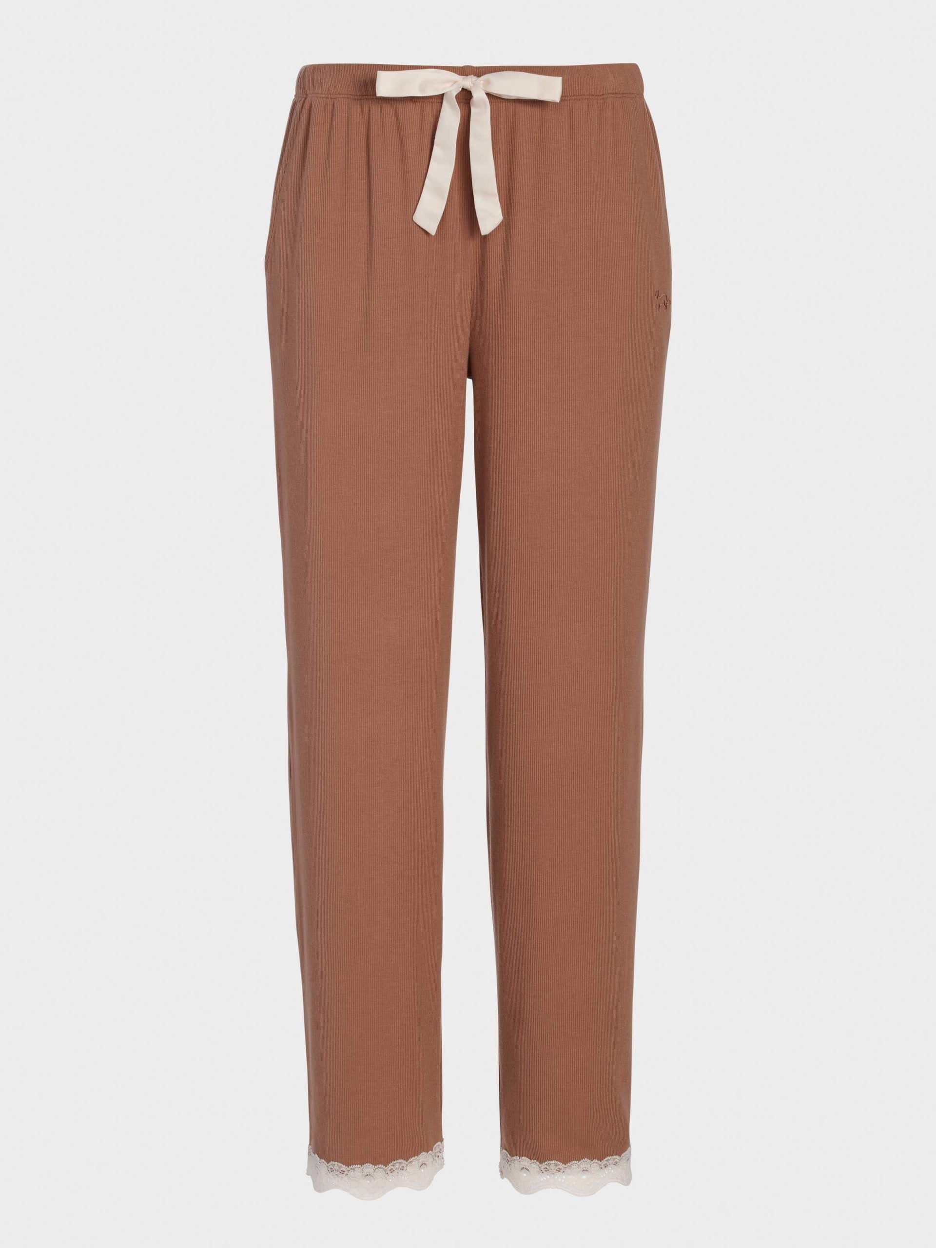 Brown Bamboo Rib Straight Leg Pj Pant Brown