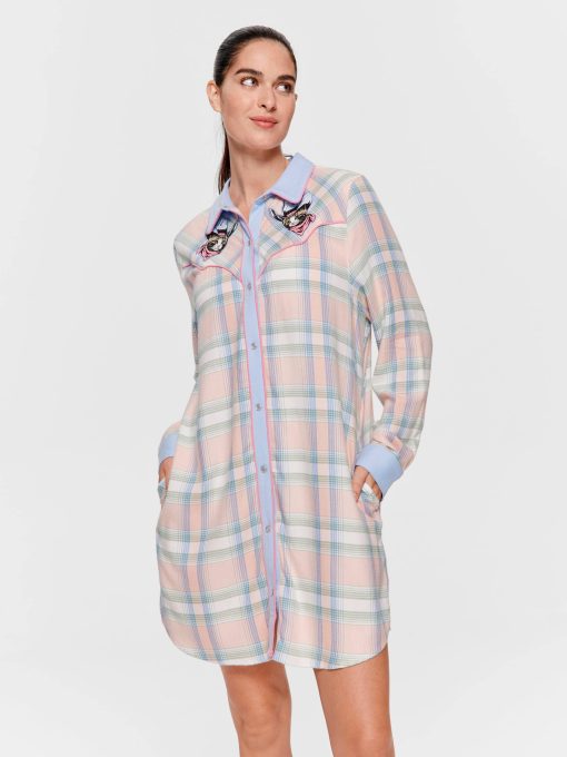 Cowboy Kitty Long Sleeve Flannelette Nightshirt Multi