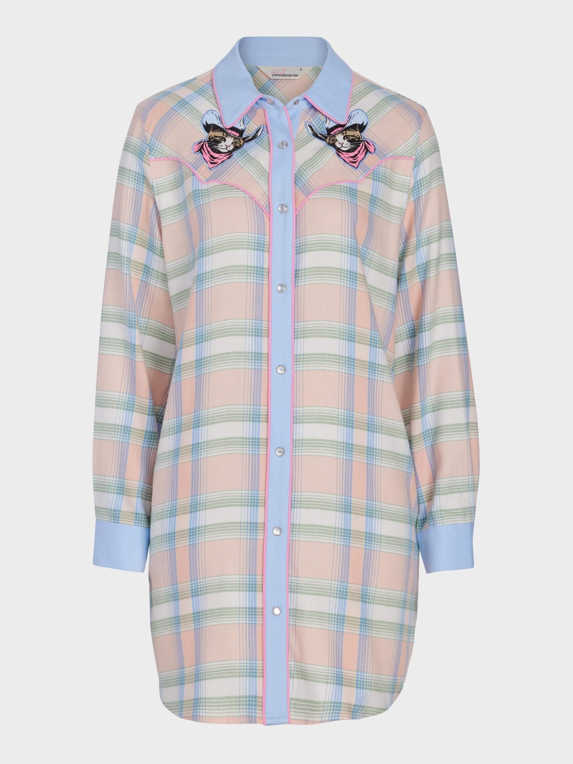 Cowboy Kitty Long Sleeve Flannelette Nightshirt Multi