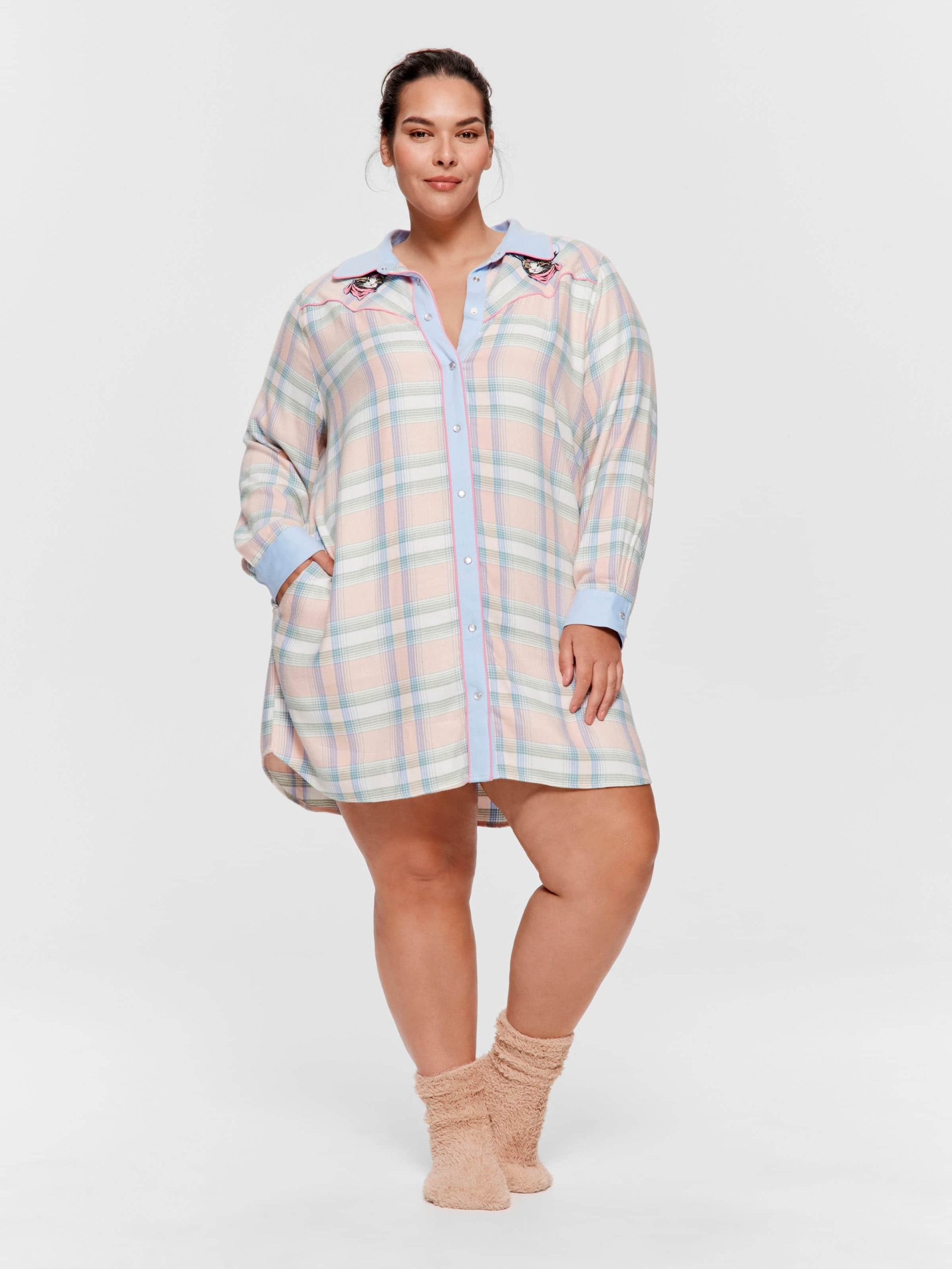 P.A. Plus Cowboy Kitty Long Sleeve Flannelette Nightshirt Multi