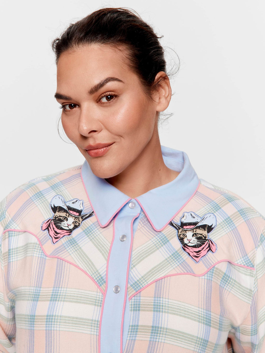 P.A. Plus Cowboy Kitty Long Sleeve Flannelette Nightshirt Multi