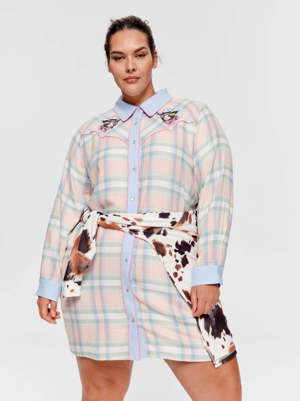 P.A. Plus Cowboy Kitty Long Sleeve Flannelette Nightshirt Multi