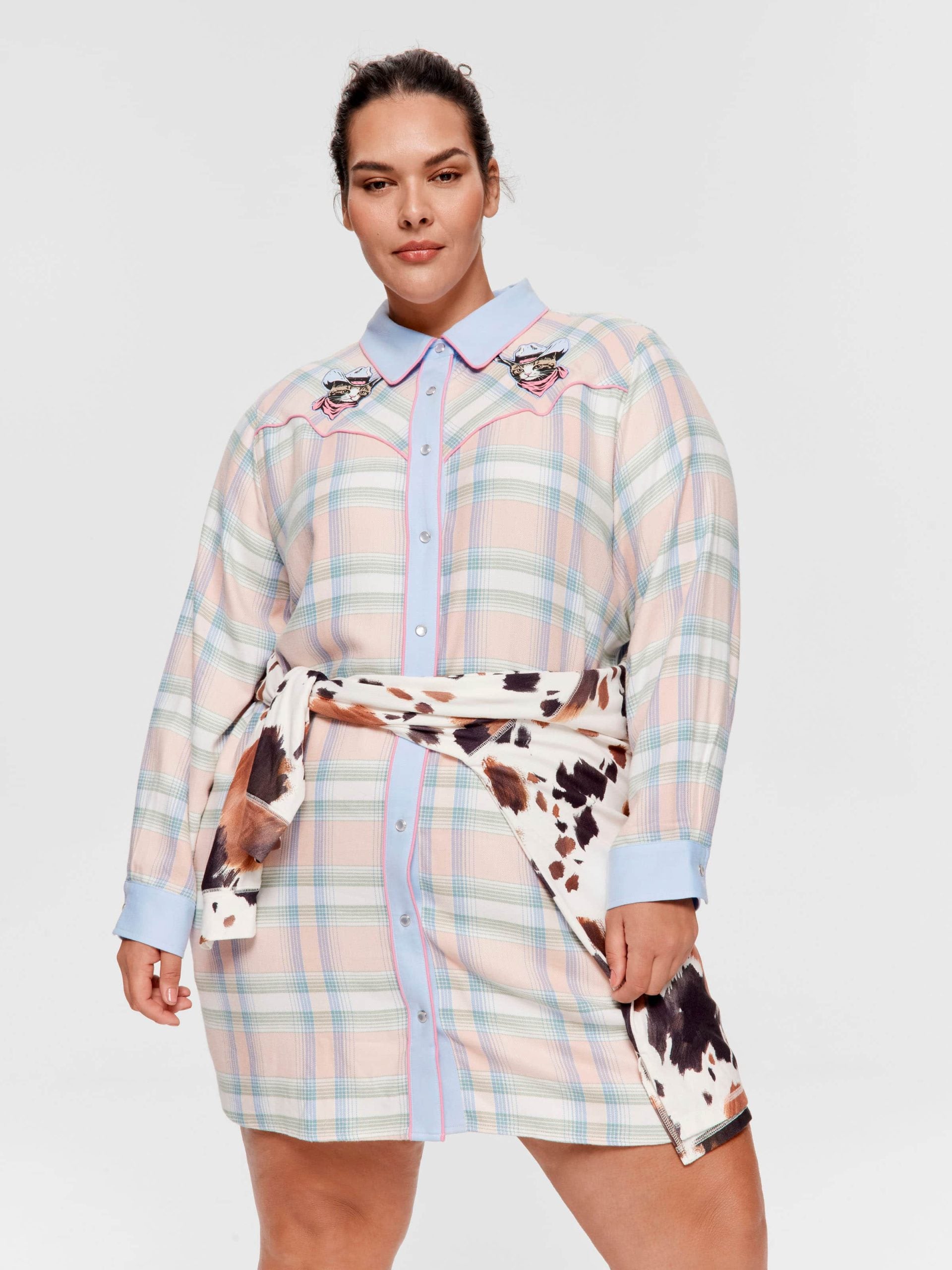 P.A. Plus Cowboy Kitty Long Sleeve Flannelette Nightshirt Multi