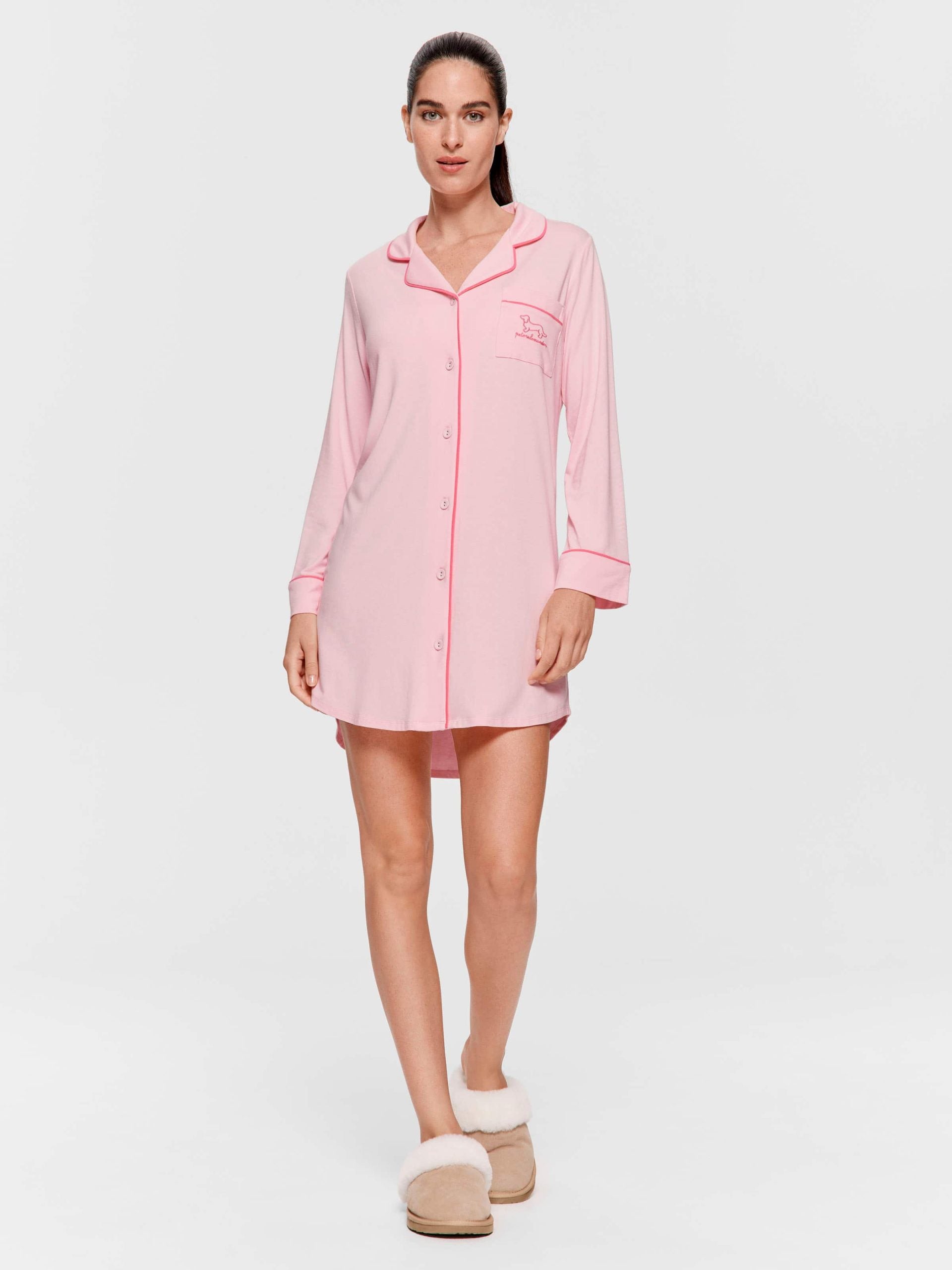 Super Soft Pink Bamboo Knit Long Sleeve Nightshirt Pink