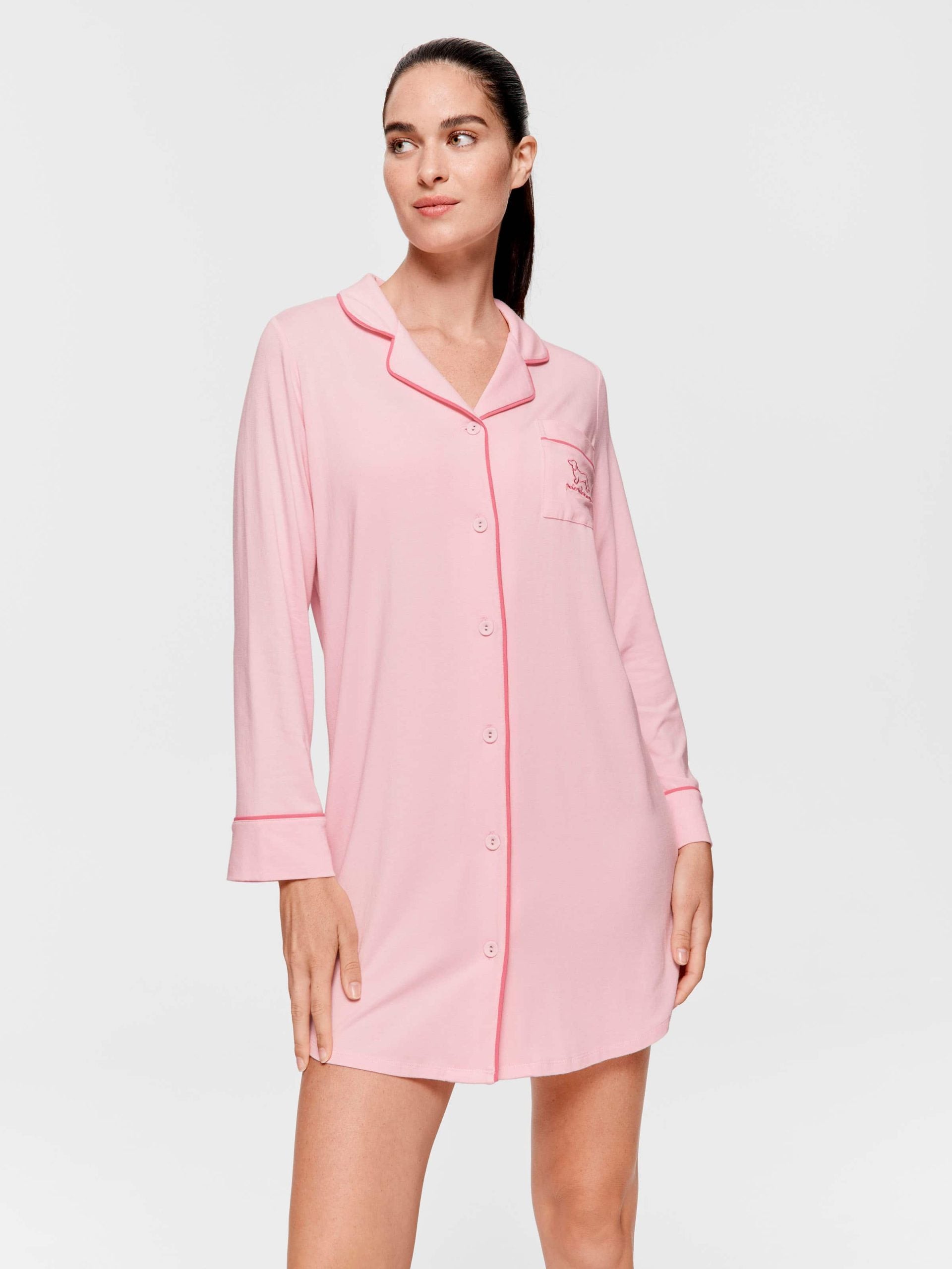 Super Soft Pink Bamboo Knit Long Sleeve Nightshirt Pink