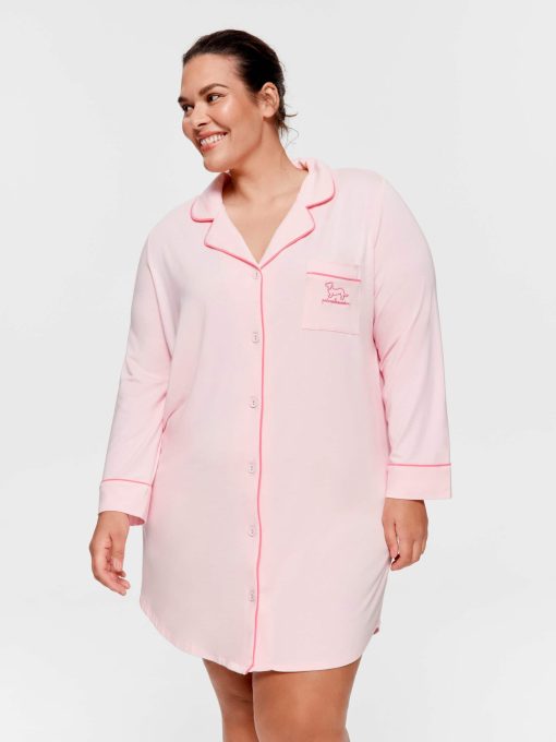 P.A. Plus Super Soft Pink Bamboo Knit Long Sleeve Nightshirt Pink