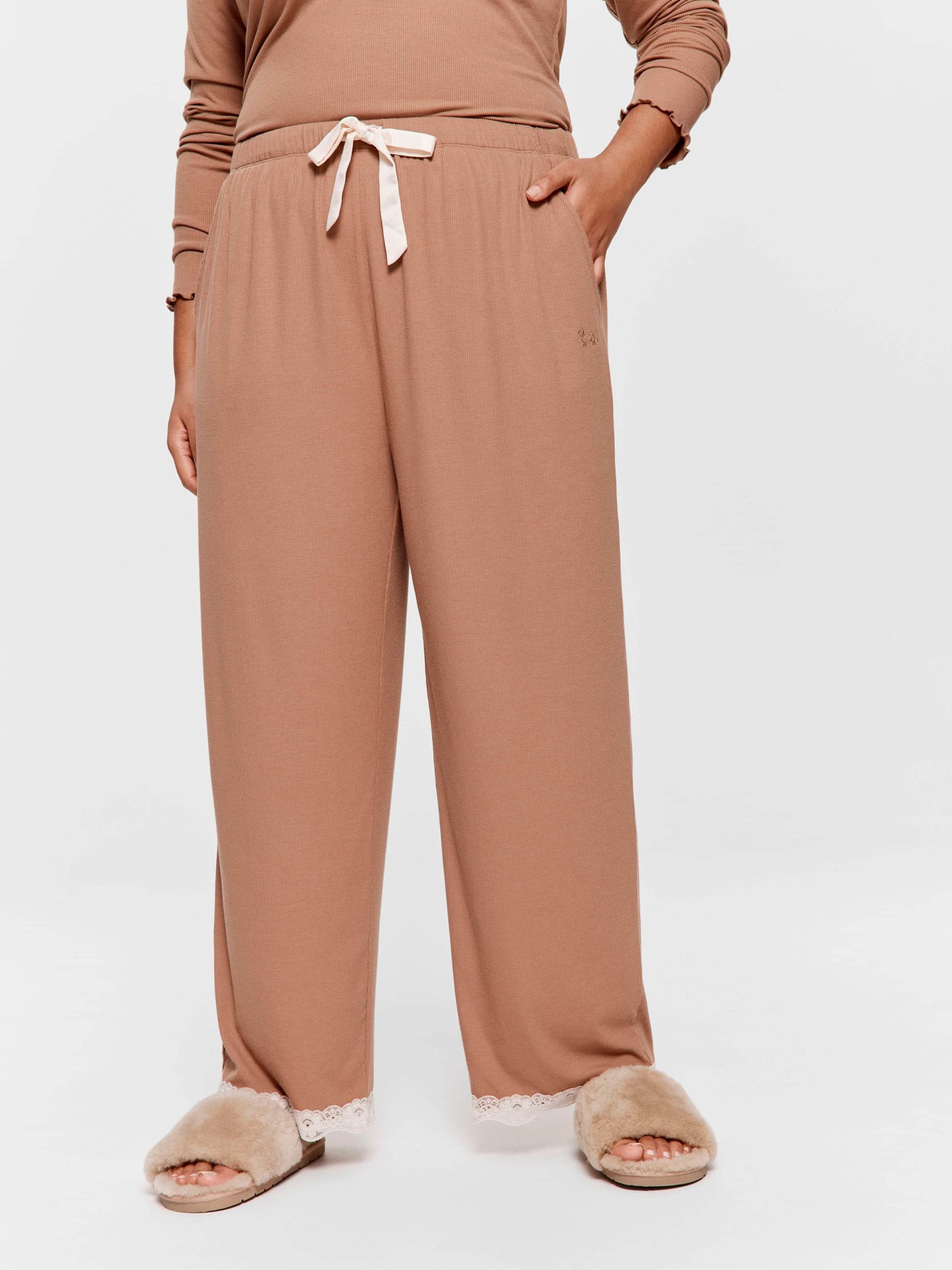 P.A. Plus Brown Bamboo Rib Straight Leg Pj Pant Brown
