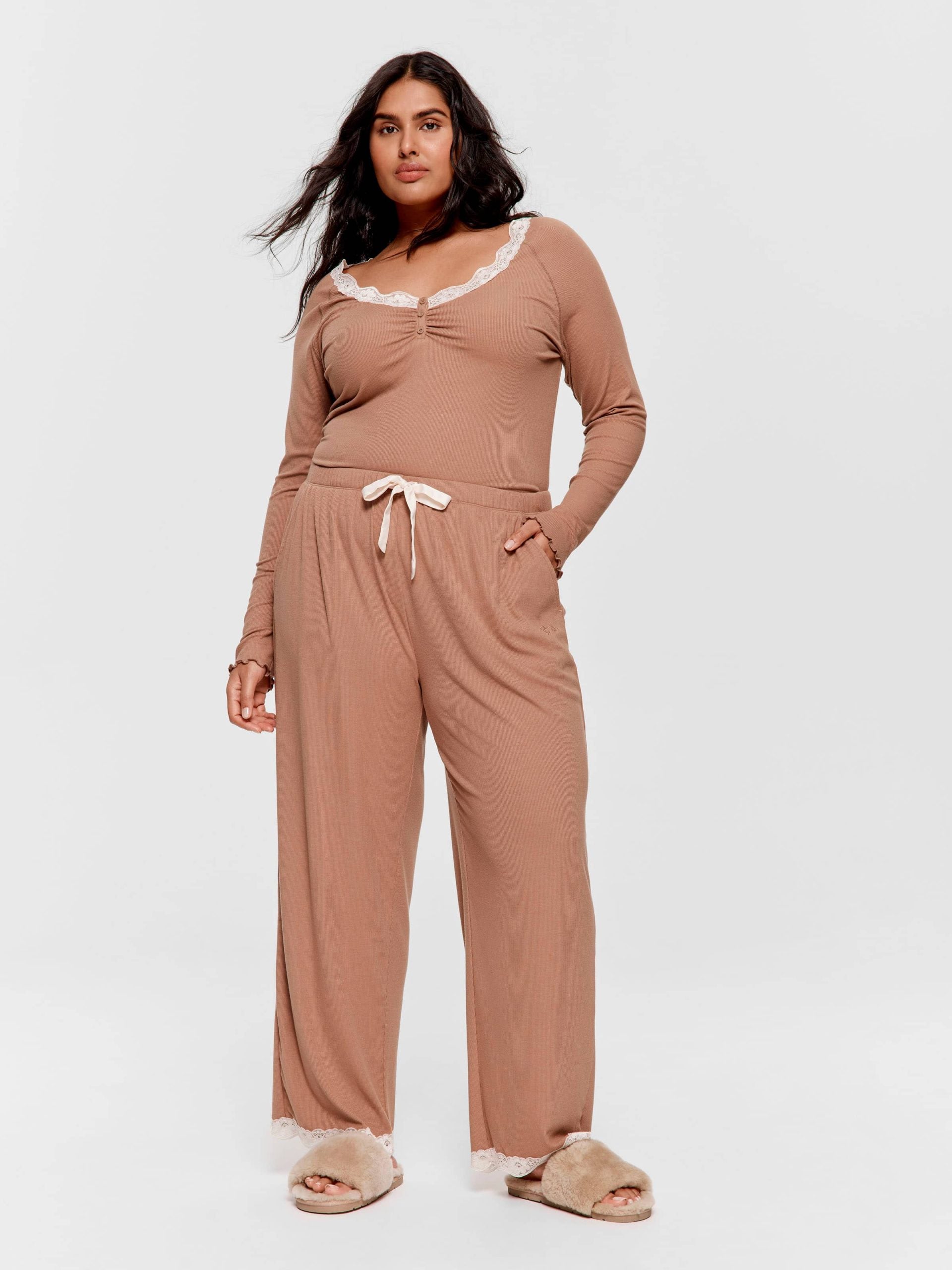 P.A. Plus Brown Bamboo Rib Straight Leg Pj Pant Brown