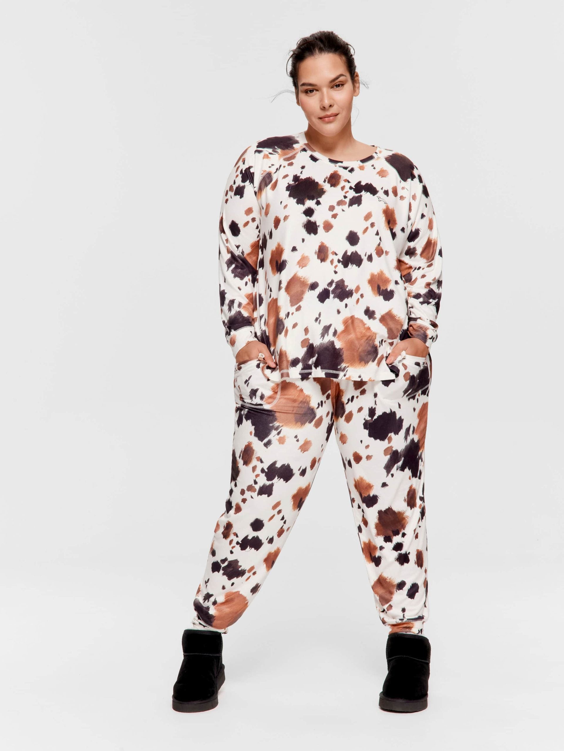 P.A. Plus Cow Plush Oversized Long Sleeve Top Multi