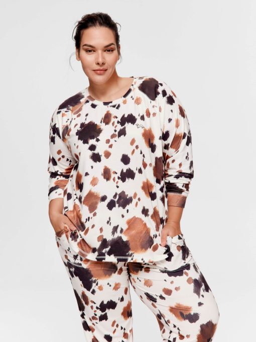 P.A. Plus Cow Plush Oversized Long Sleeve Top Multi