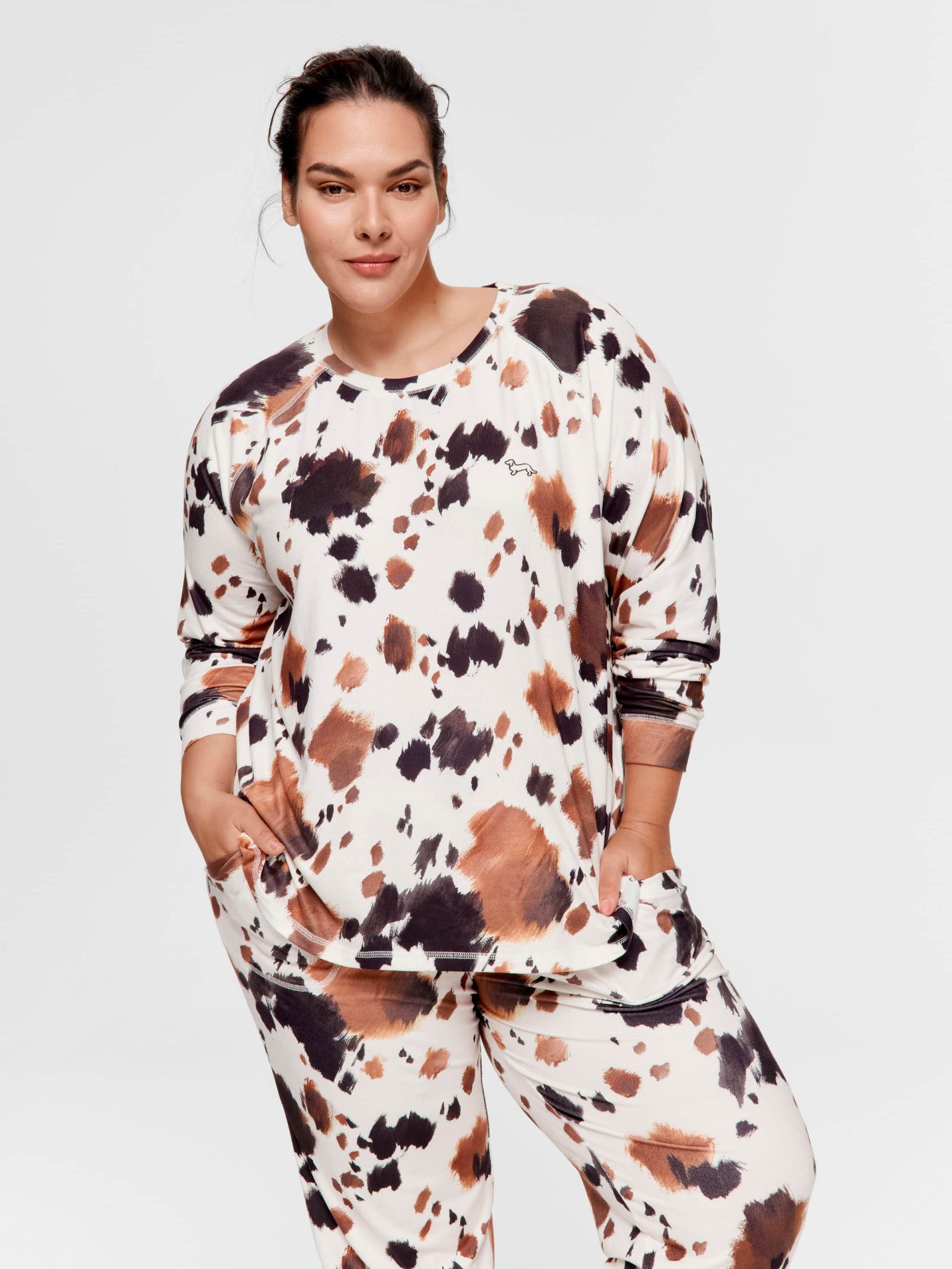 P.A. Plus Cow Plush Oversized Long Sleeve Top Multi