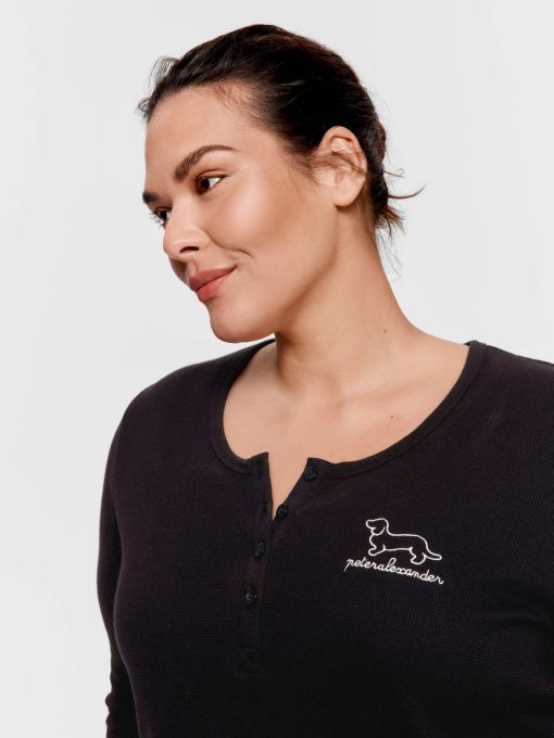 P.A. Plus Black Waffle Henley Long Sleeve Top Black