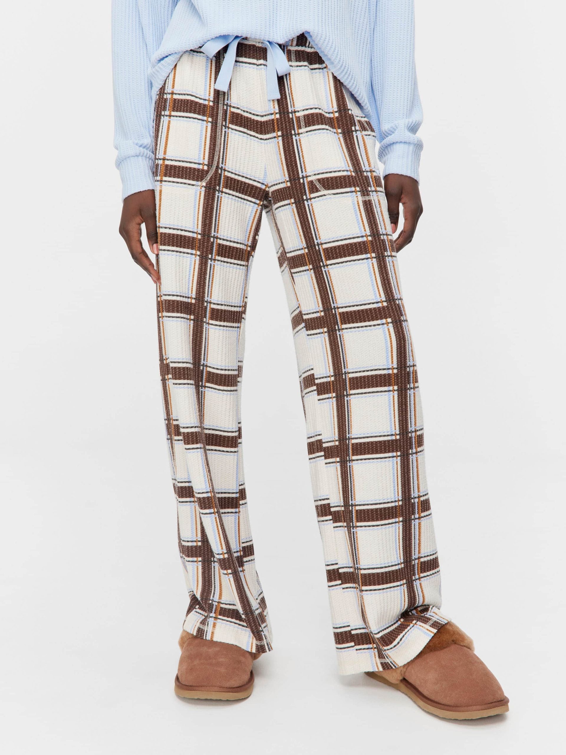 Brushed Waffle Check Wide Leg Pj Pant Multi