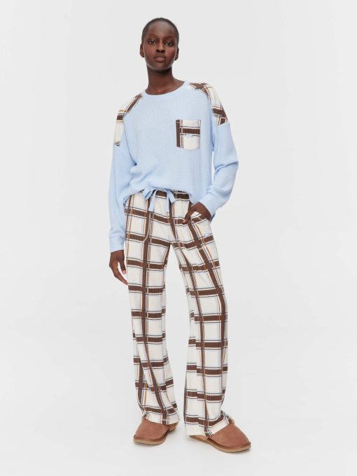 Brushed Waffle Check Wide Leg Pj Pant Multi