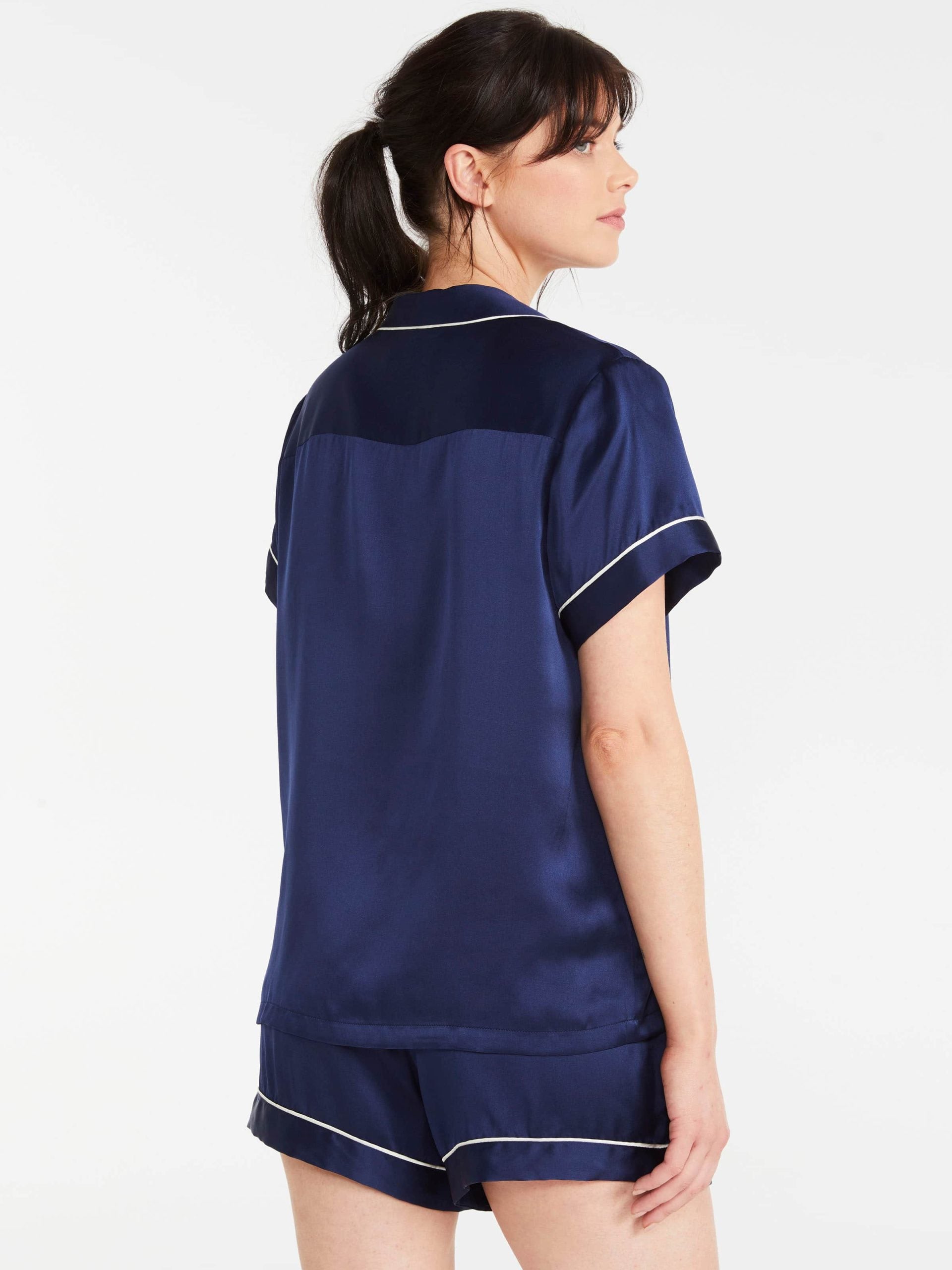 Navy Mulberry Silk Shortie Pj Set navy