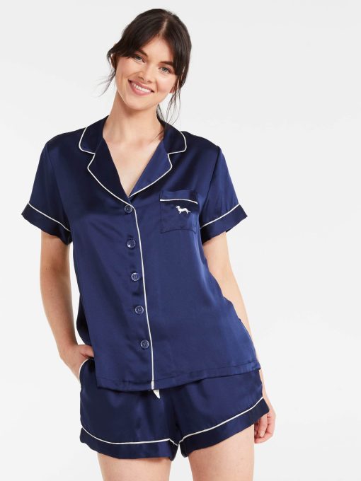 Navy Mulberry Silk Shortie Pj Set navy