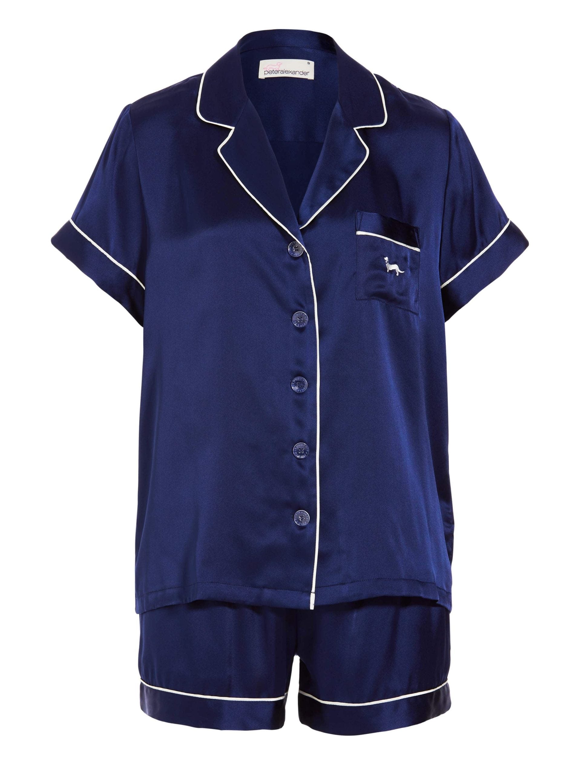 Navy Mulberry Silk Shortie Pj Set navy