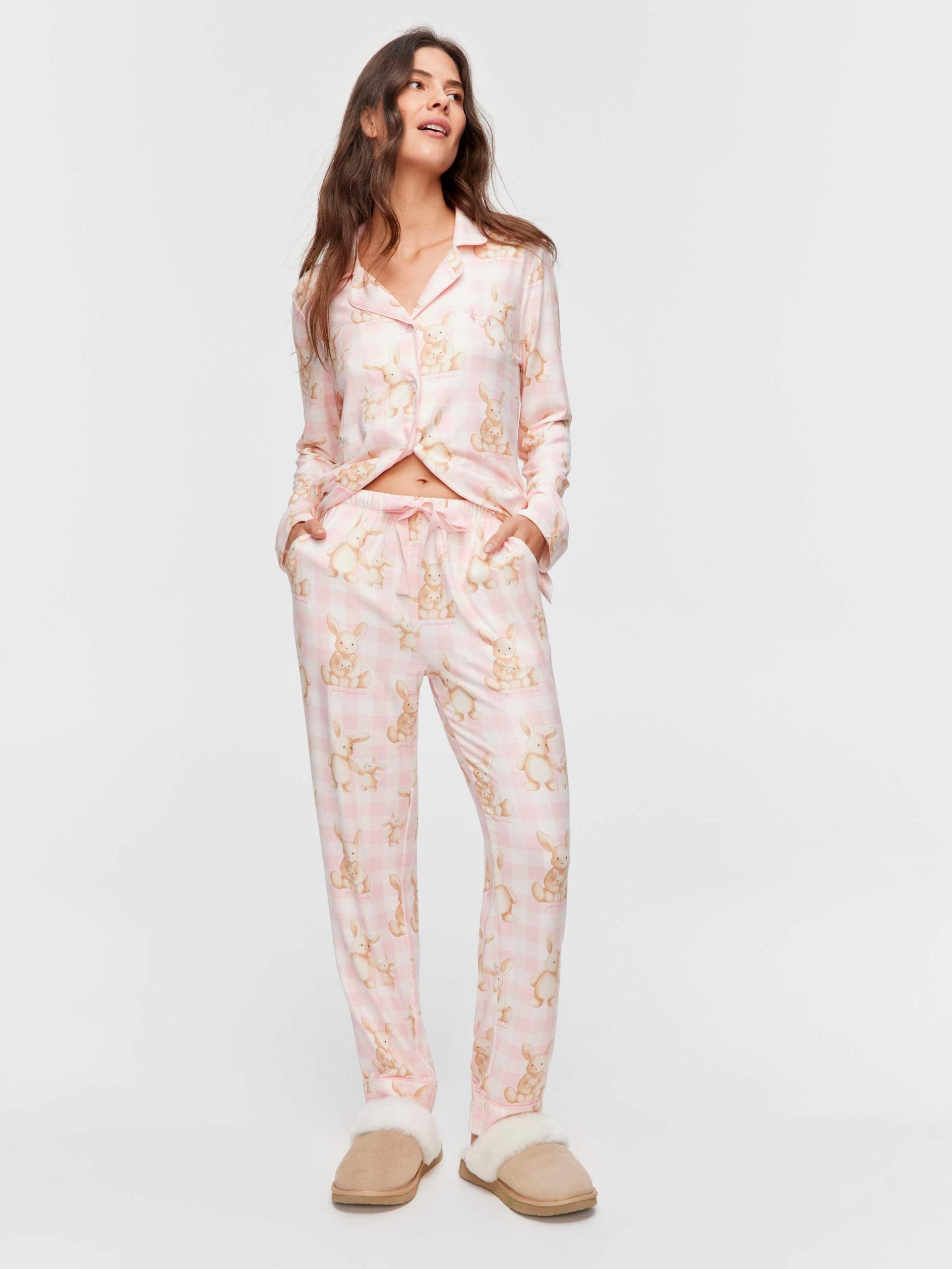 Soft Bunny Plush Long Classic Pj Set multi