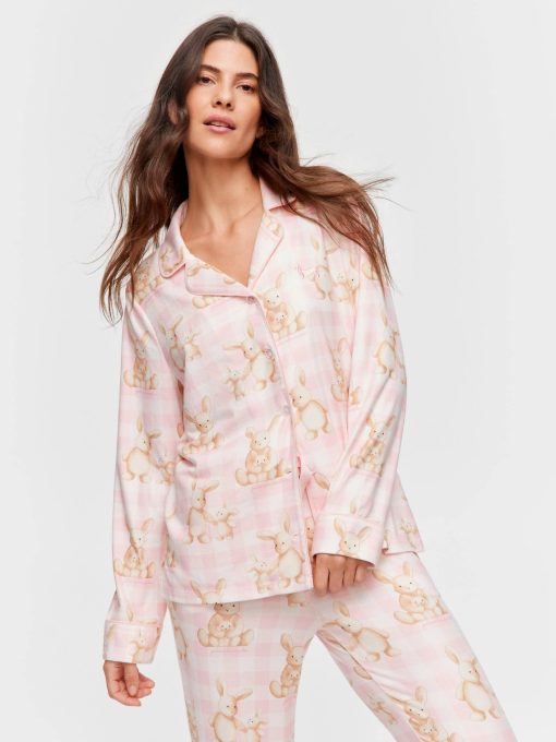 Soft Bunny Plush Long Classic Pj Set multi