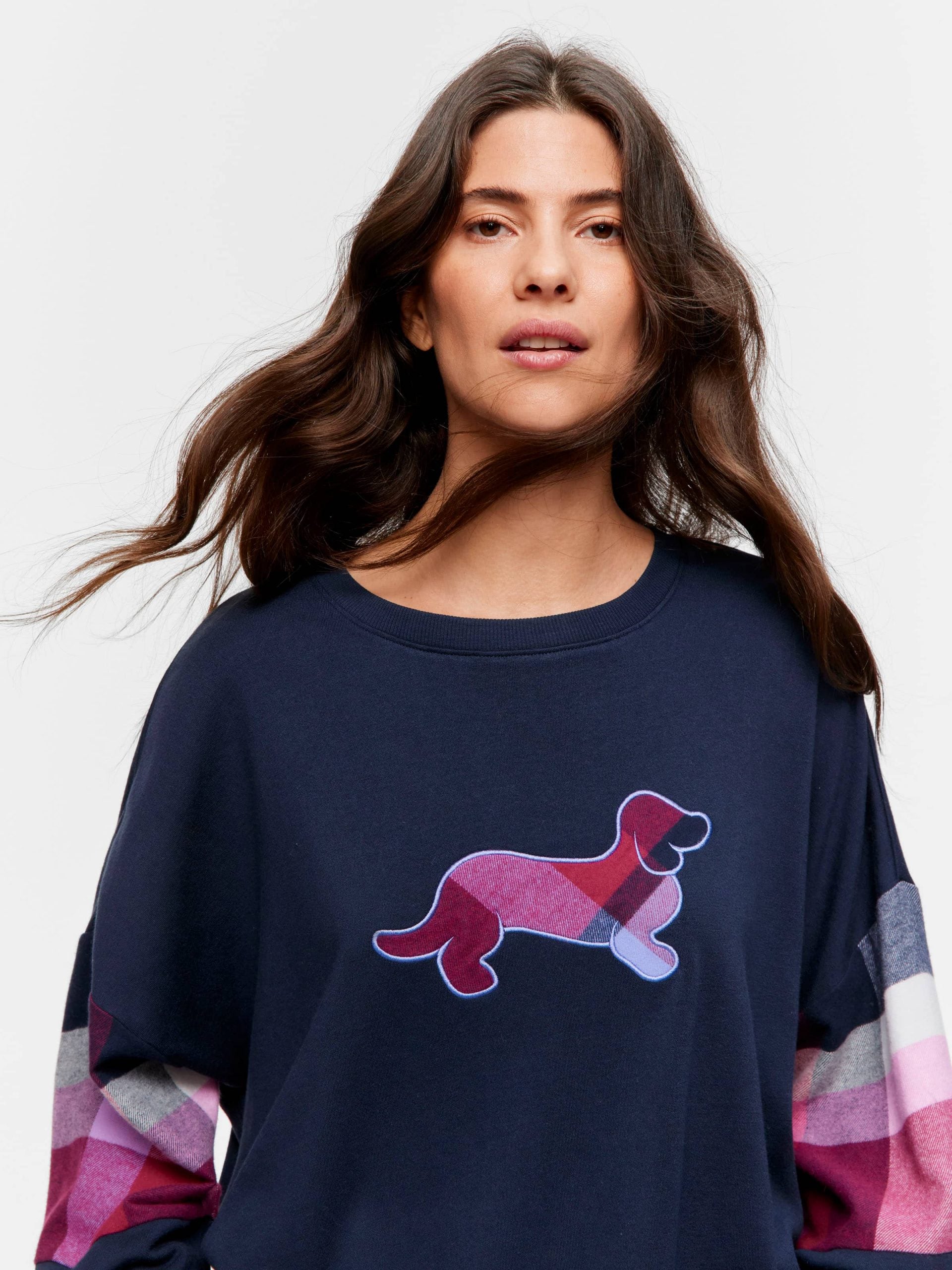 Penny Logo Check Fleece Sweater navy