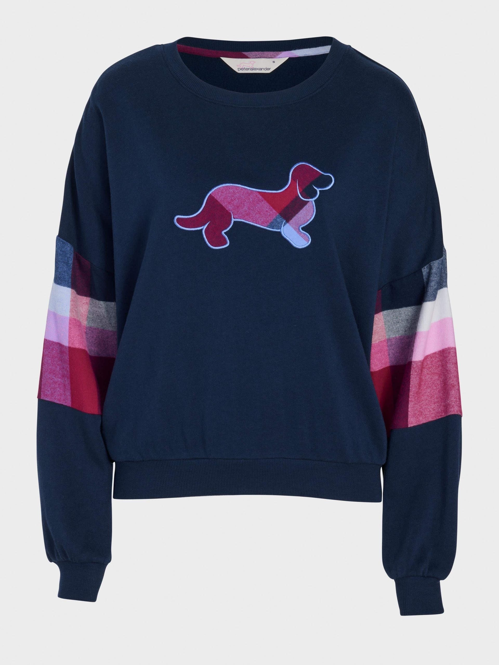 Penny Logo Check Fleece Sweater navy
