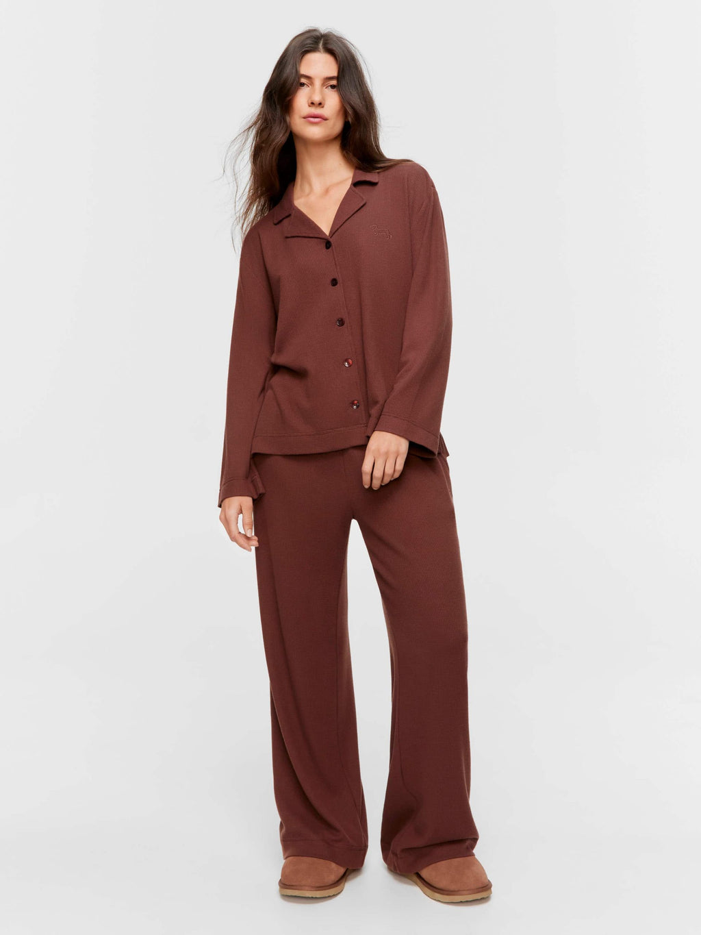 Chocolate Soft Waffle Long Sleeve Shirt brown