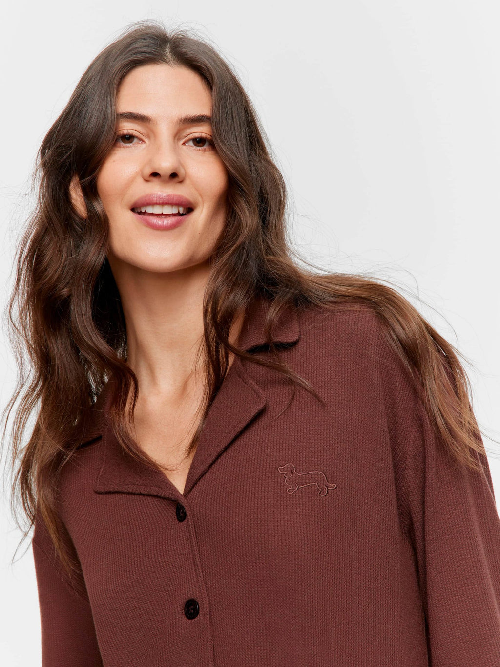 Chocolate Soft Waffle Long Sleeve Shirt brown