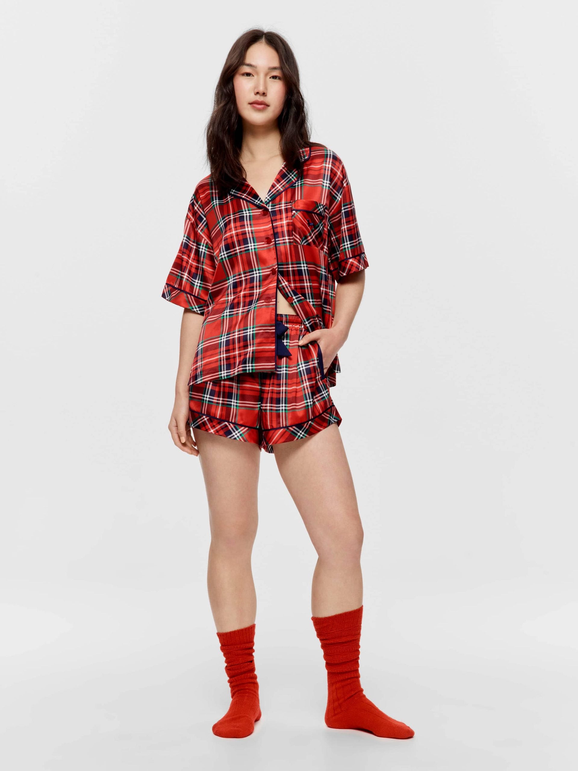 Red Tartan Satin Pj Set redtartan