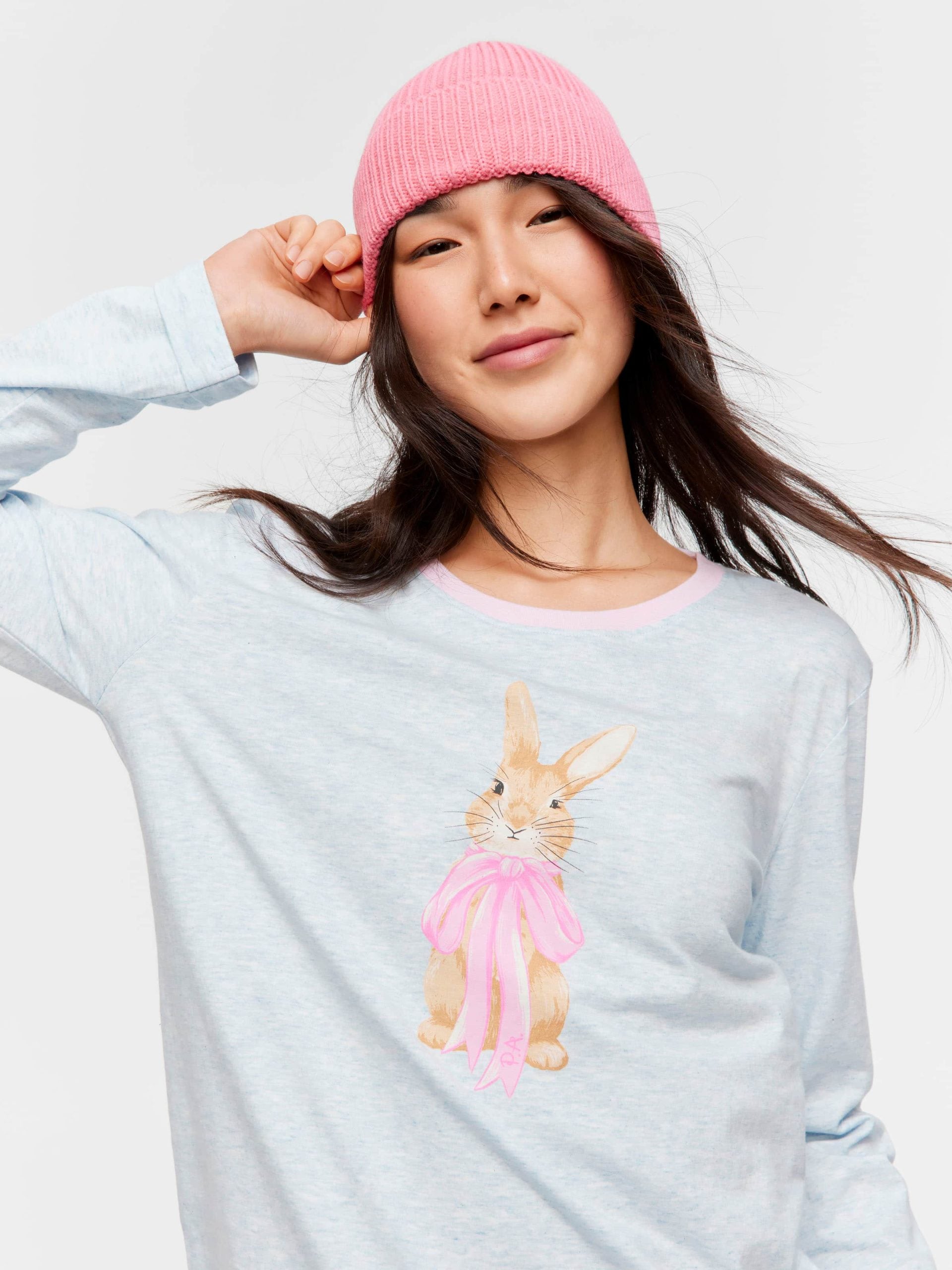Bow Bunny Long Sleeve Top paleblue