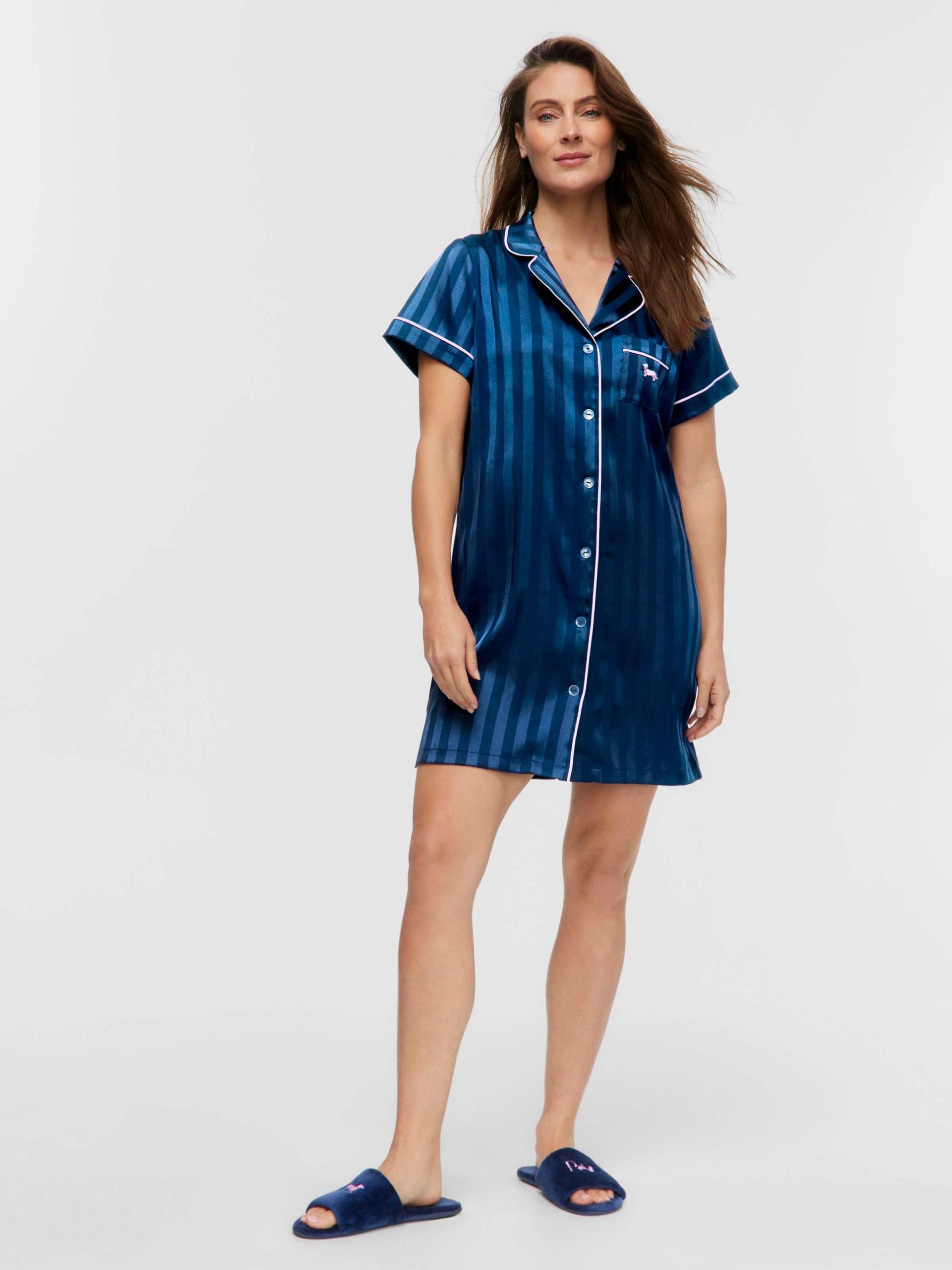 Navy Stripe Short Sleeve Nightshirt navy