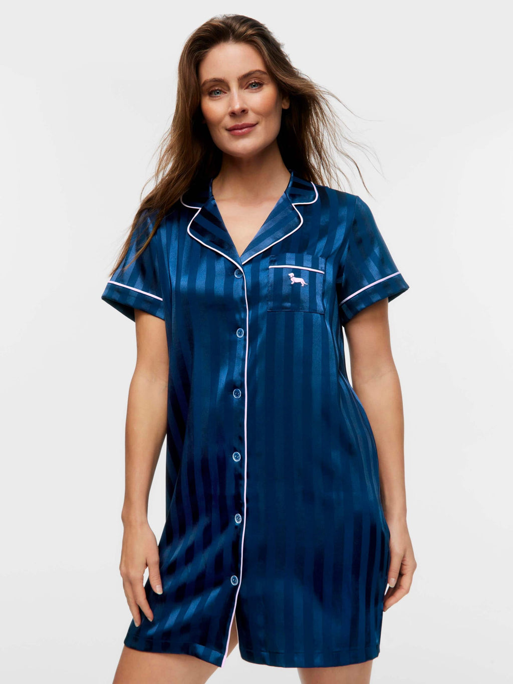Navy Stripe Short Sleeve Nightshirt navy