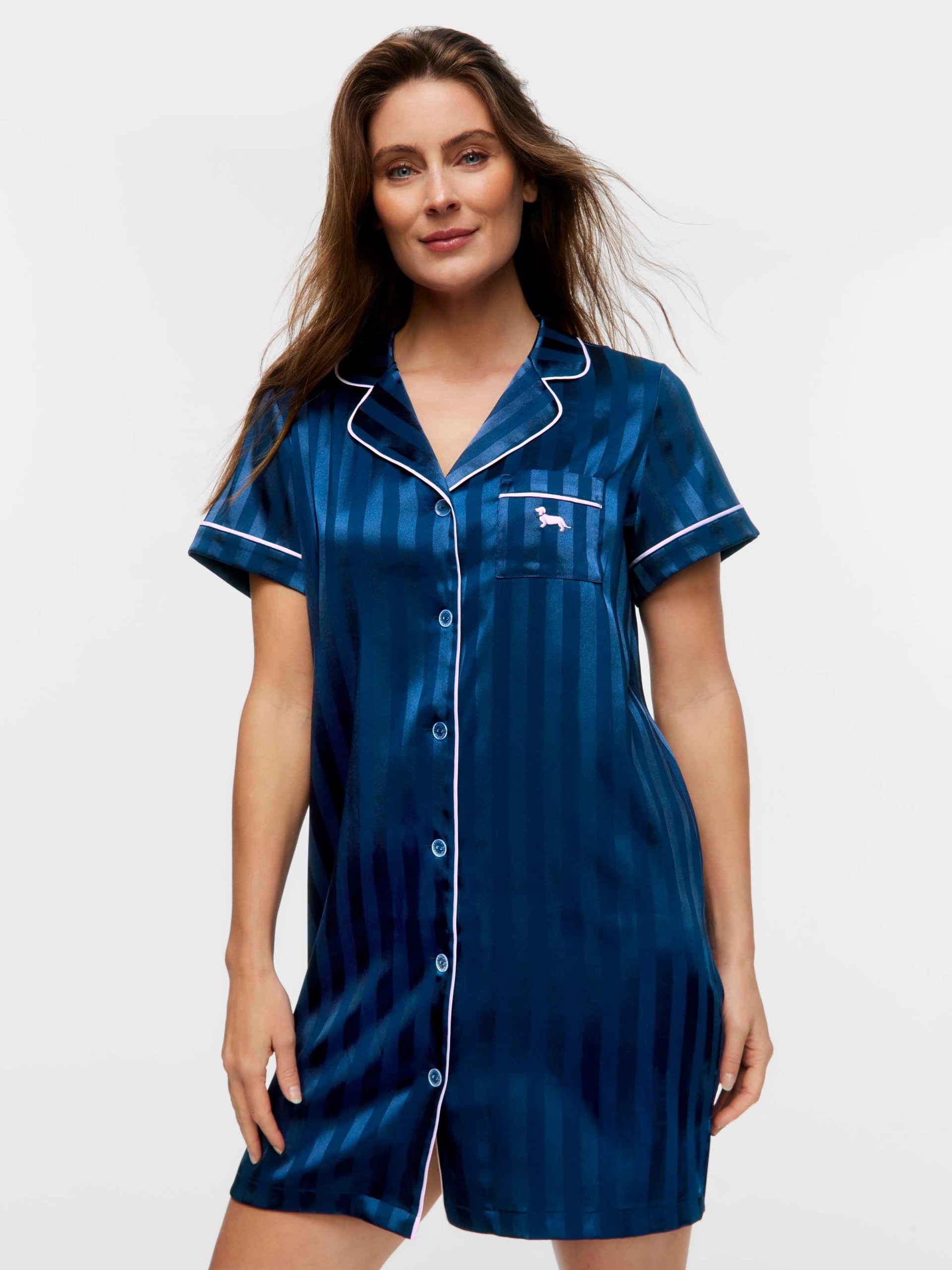 Navy Stripe Short Sleeve Nightshirt navy