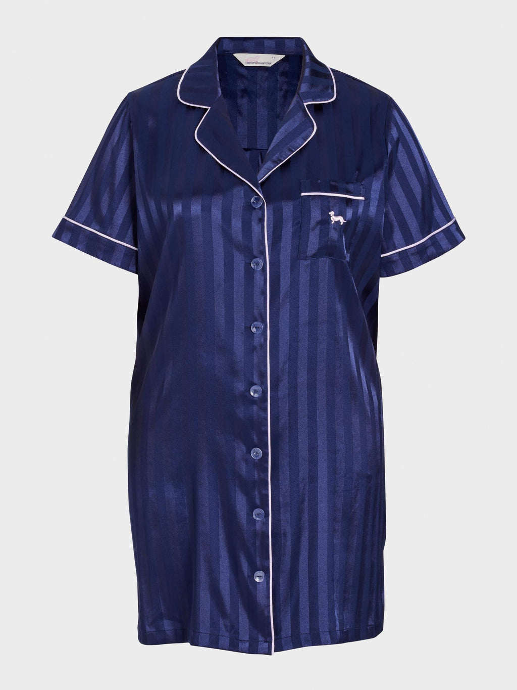 P.A. Plus Navy Stripe Short Sleeve Satin Nightshirt Navy