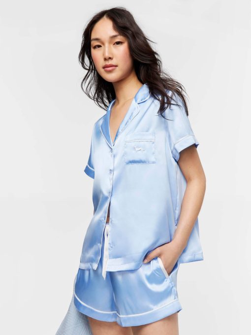 Cornflower Blue Satin Pj Set Blue