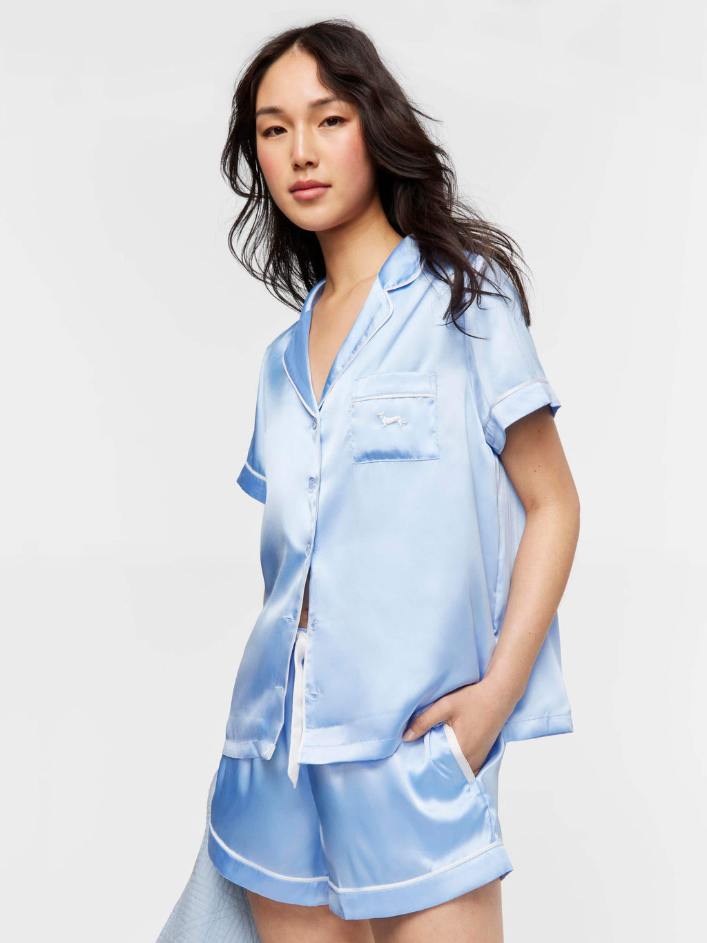 Cornflower Blue Satin Pj Set Blue