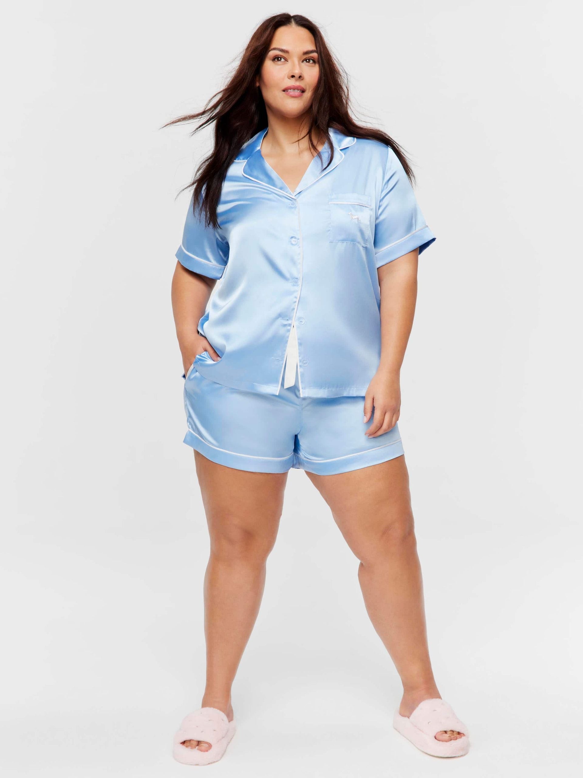 P.A. Plus Cornflower Blue Satin Pj Set Blue