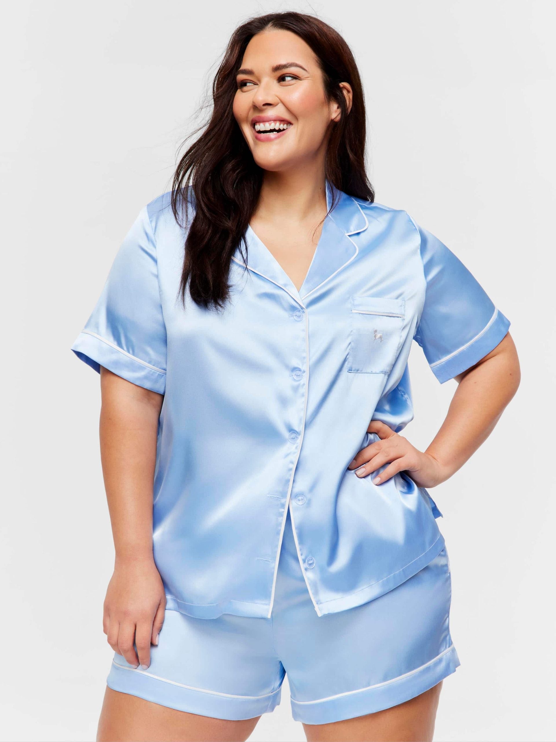 P.A. Plus Cornflower Blue Satin Pj Set Blue
