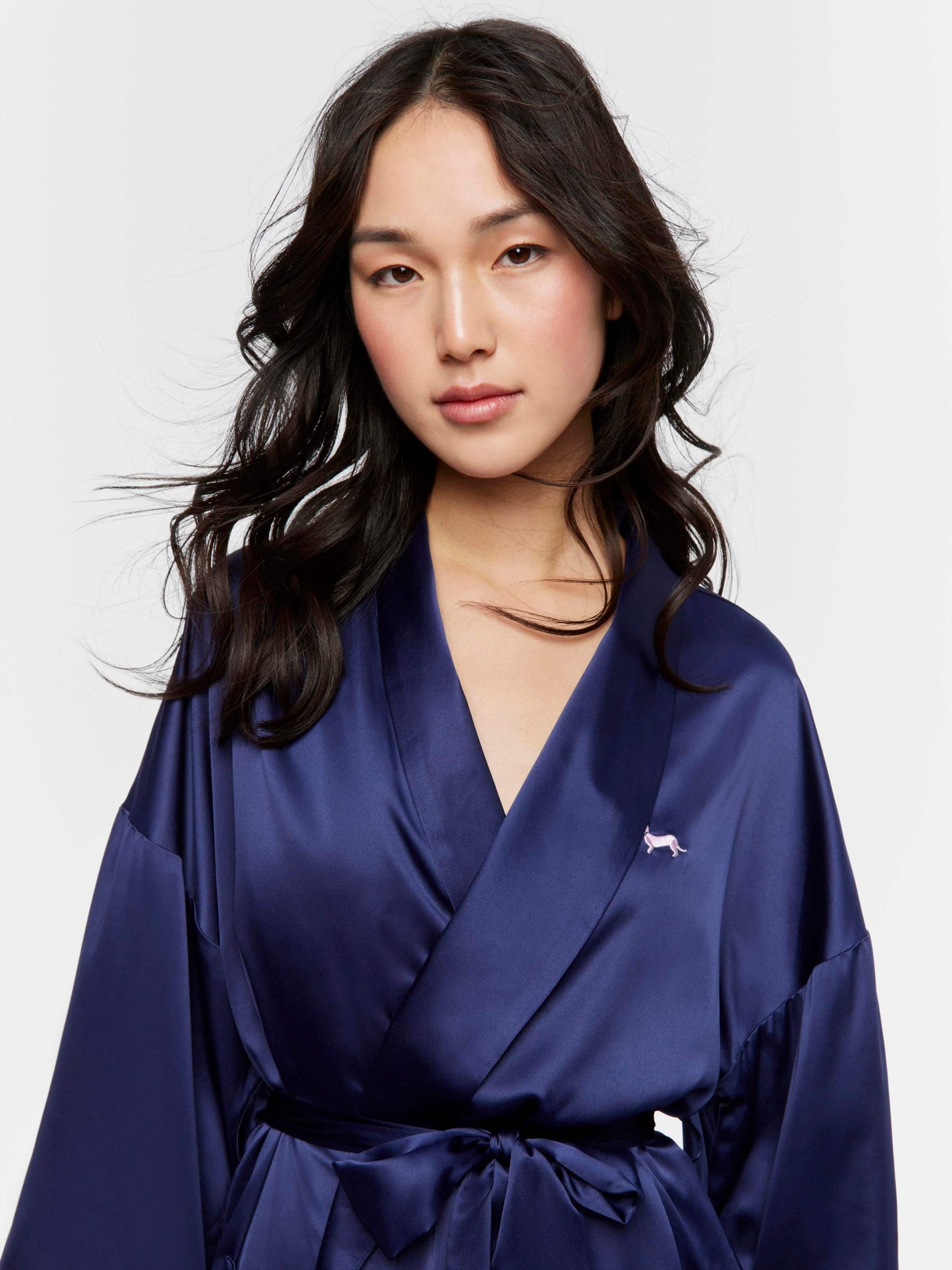 Long Navy Satin Gown Navy