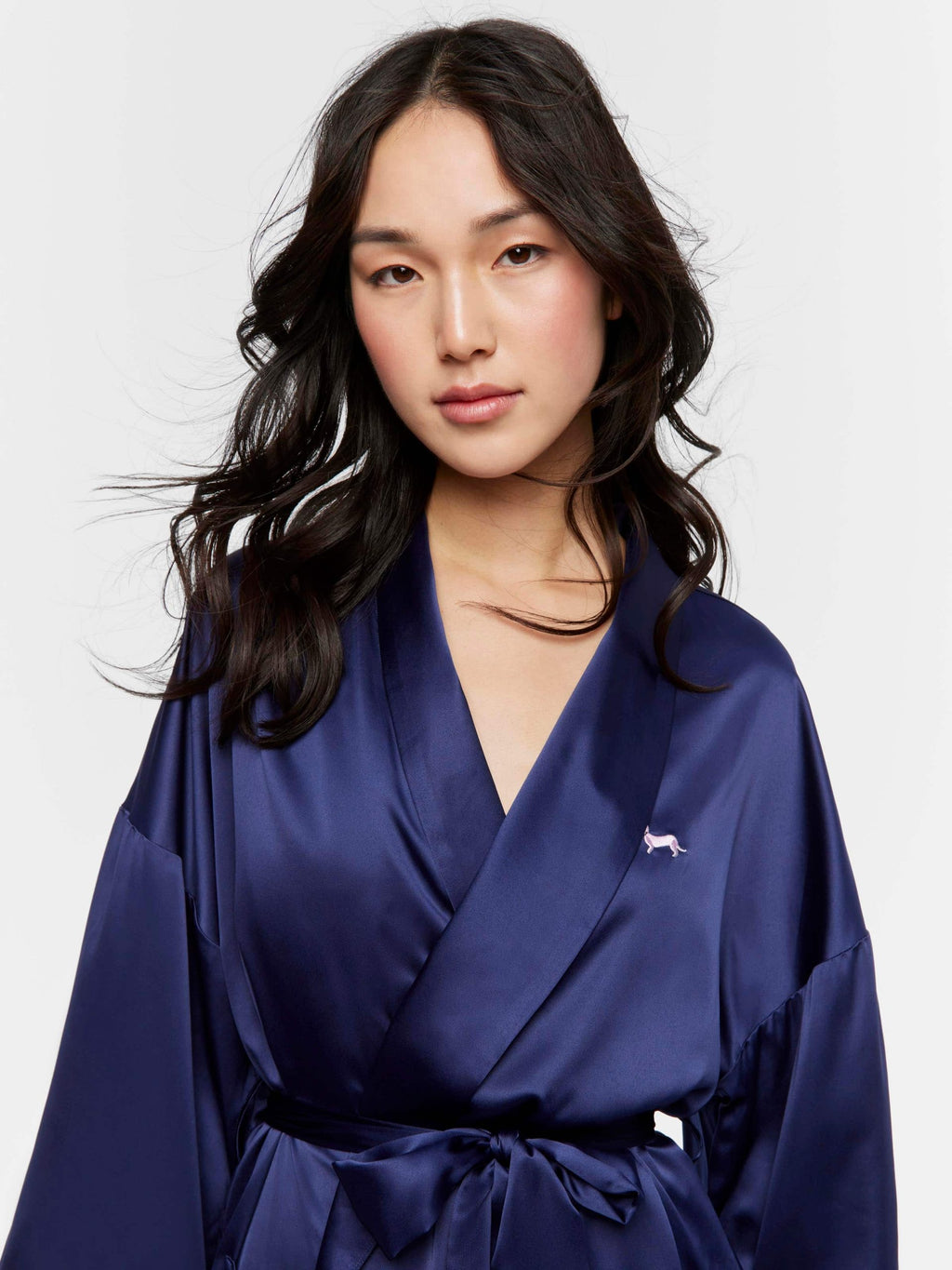 Long Navy Satin Gown navy