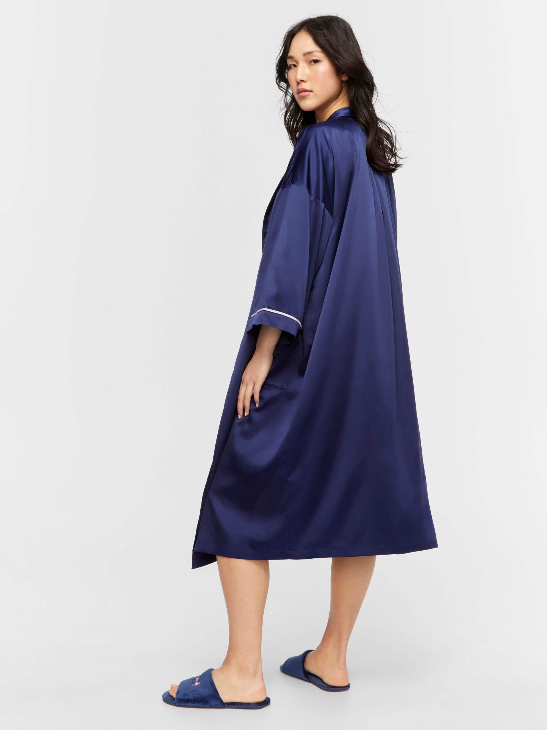 Long Navy Satin Gown Navy