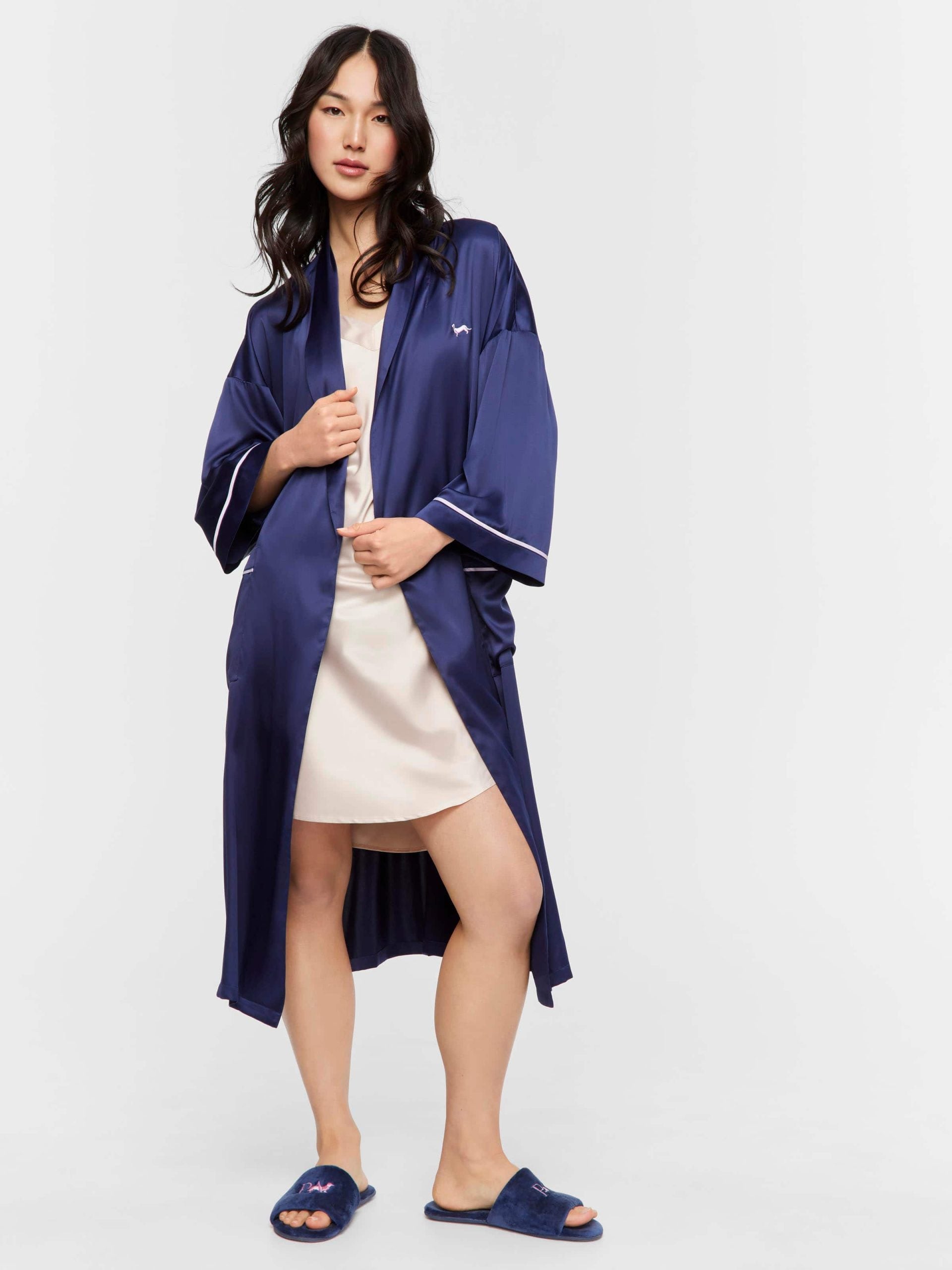 Long Navy Satin Gown Navy