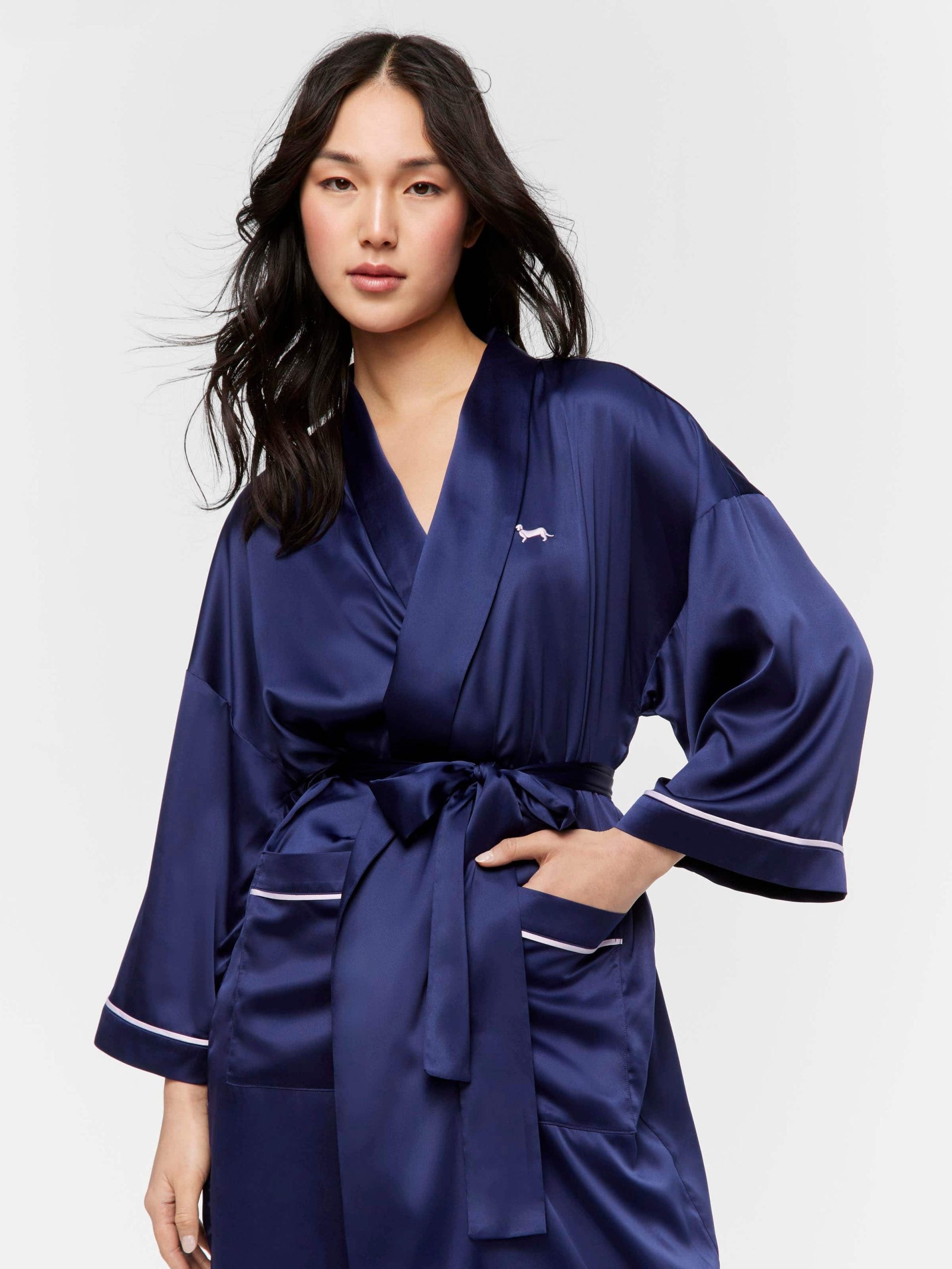 Long Navy Satin Gown Navy