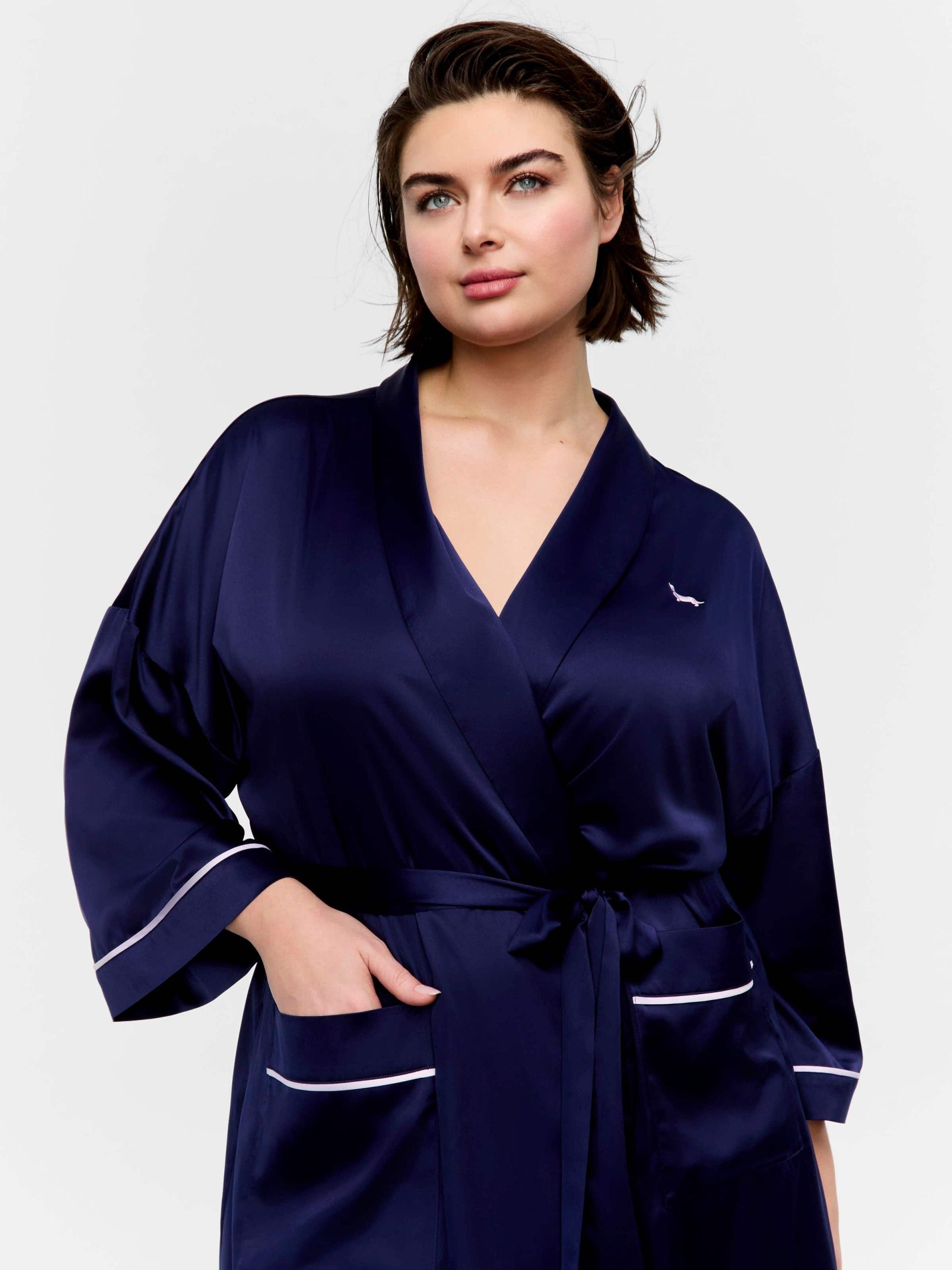 P.A. Plus Long Navy Satin Gown Navy