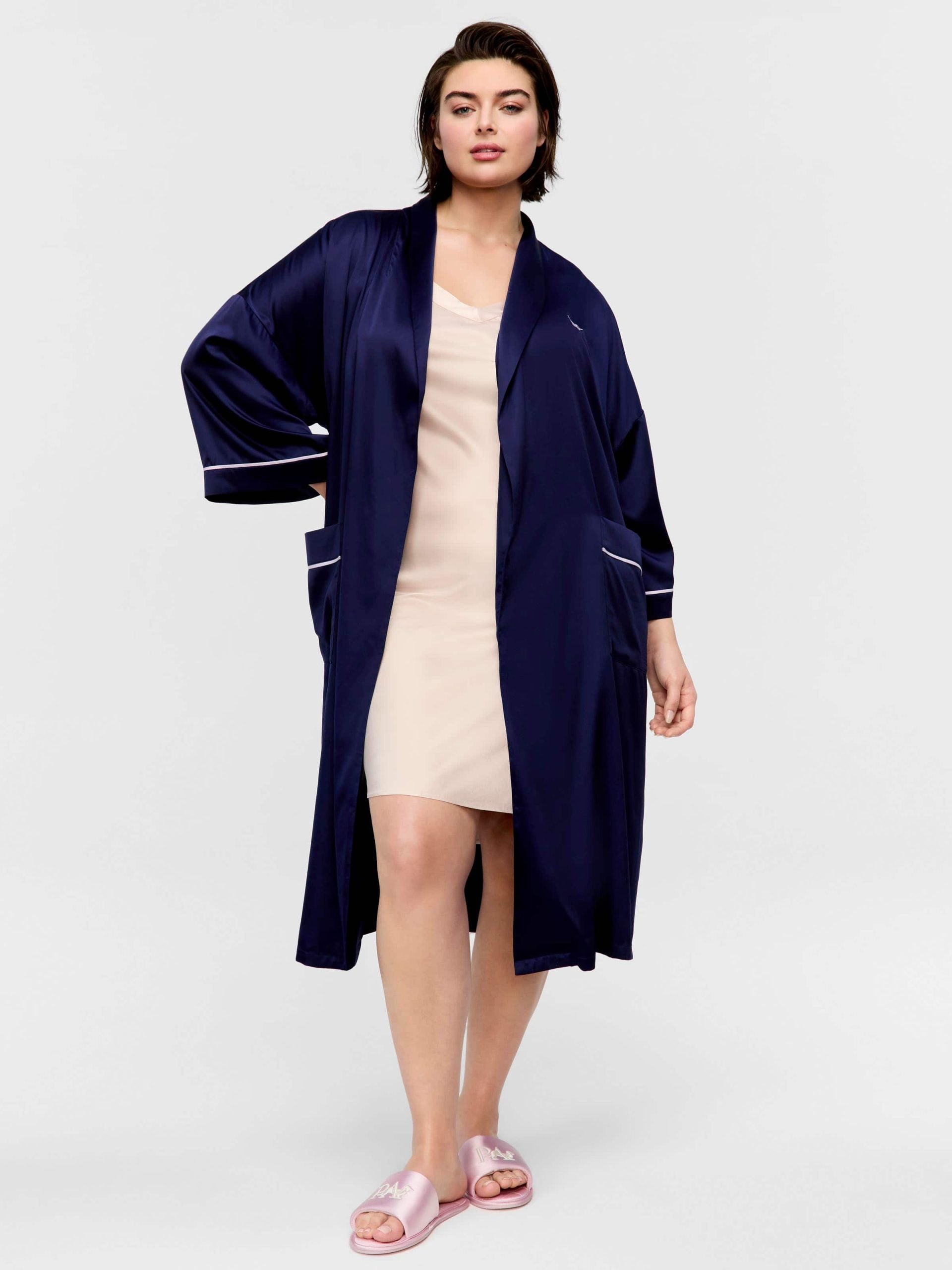 P.A. Plus Long Navy Satin Gown Navy
