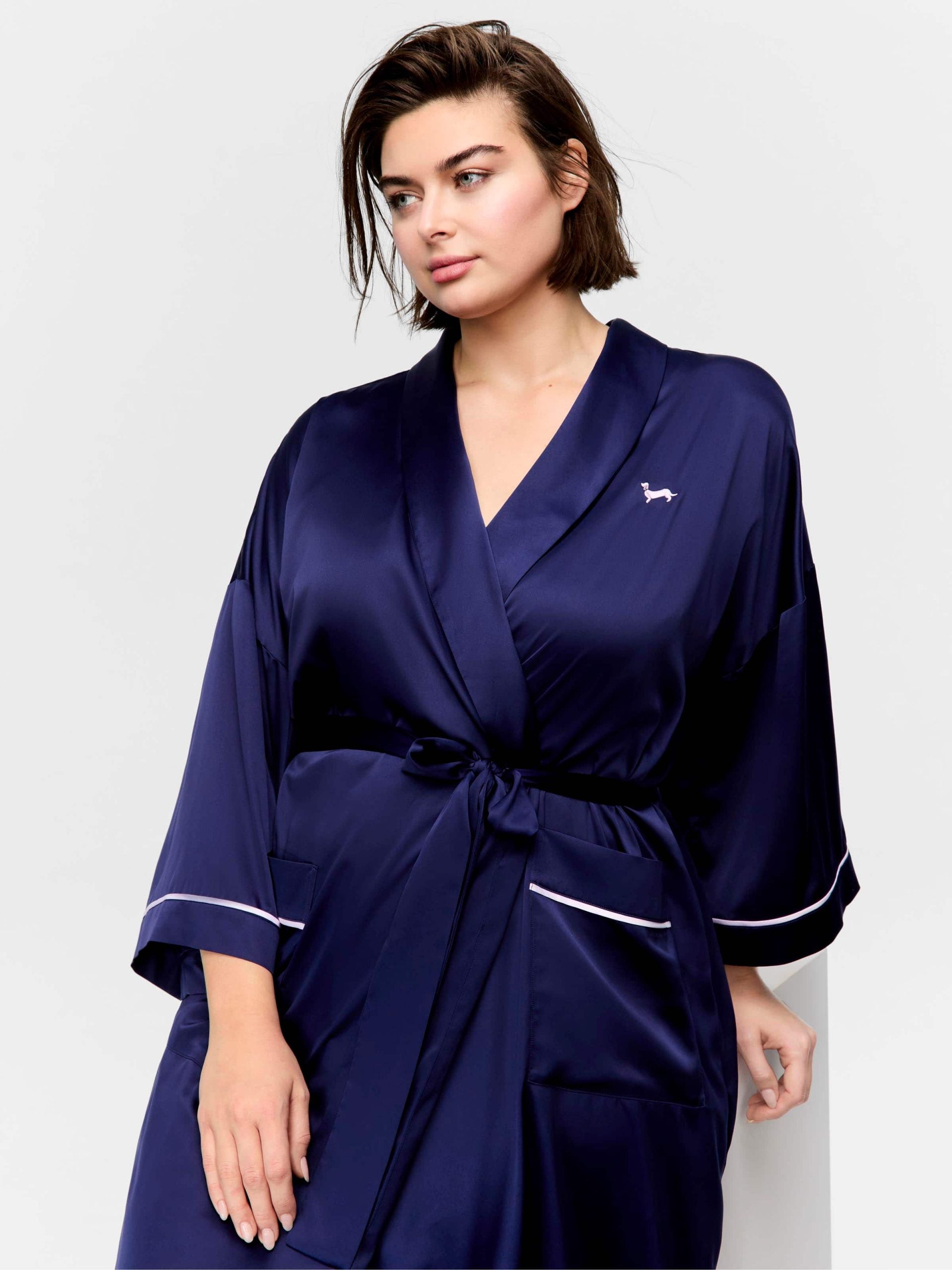 P.A. Plus Long Navy Satin Gown Navy