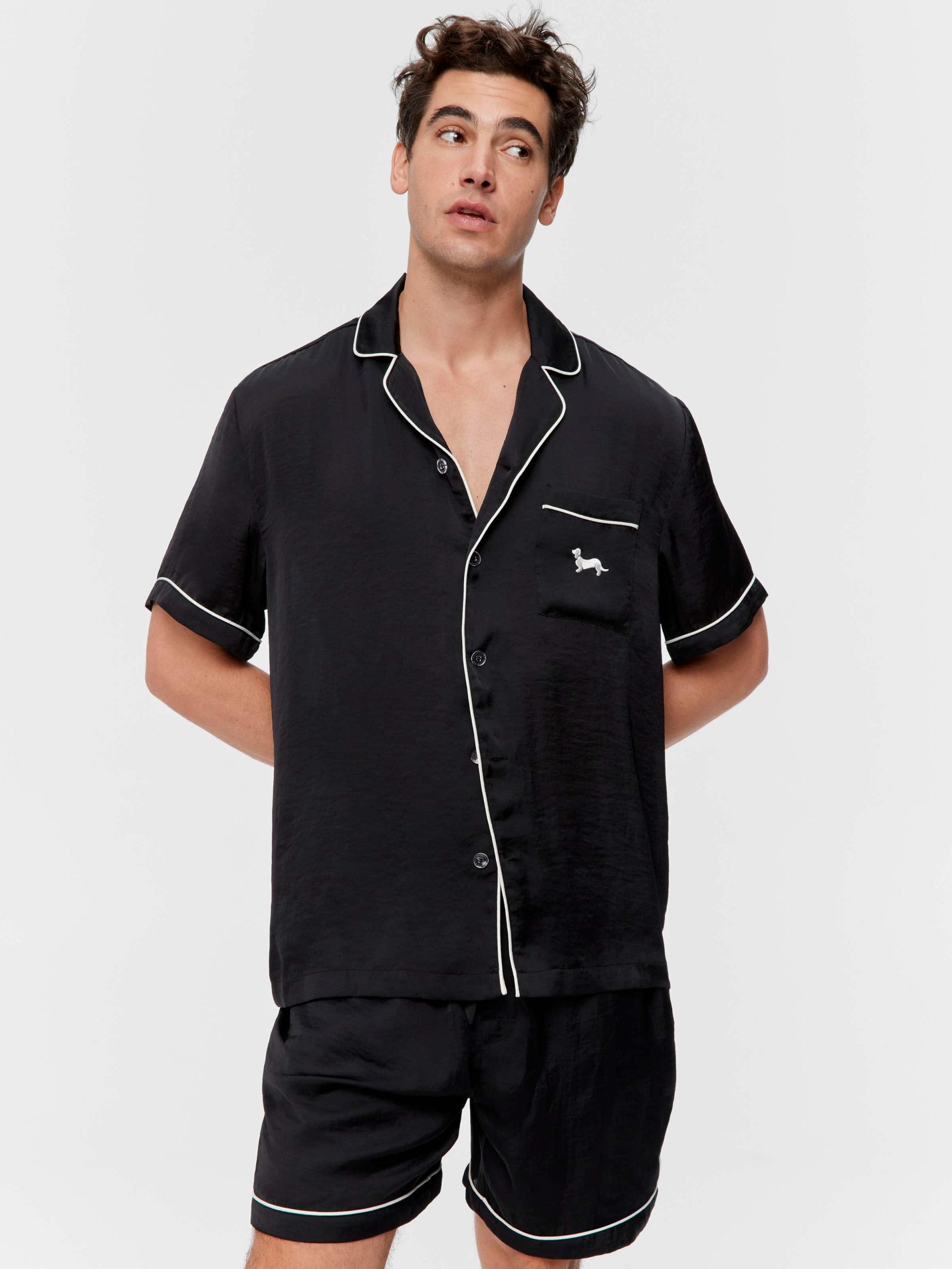 Black Satin Pj Set Black