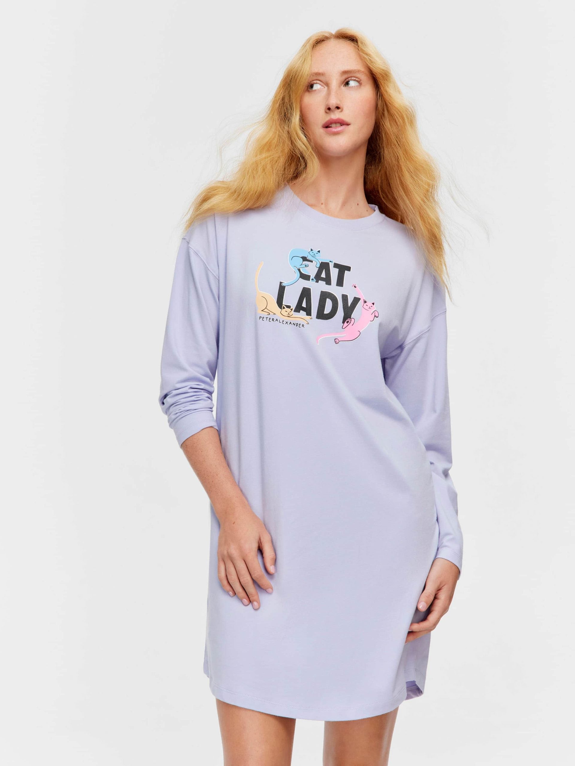 Lilac Cat Lady Long Sleeve Nightie multi