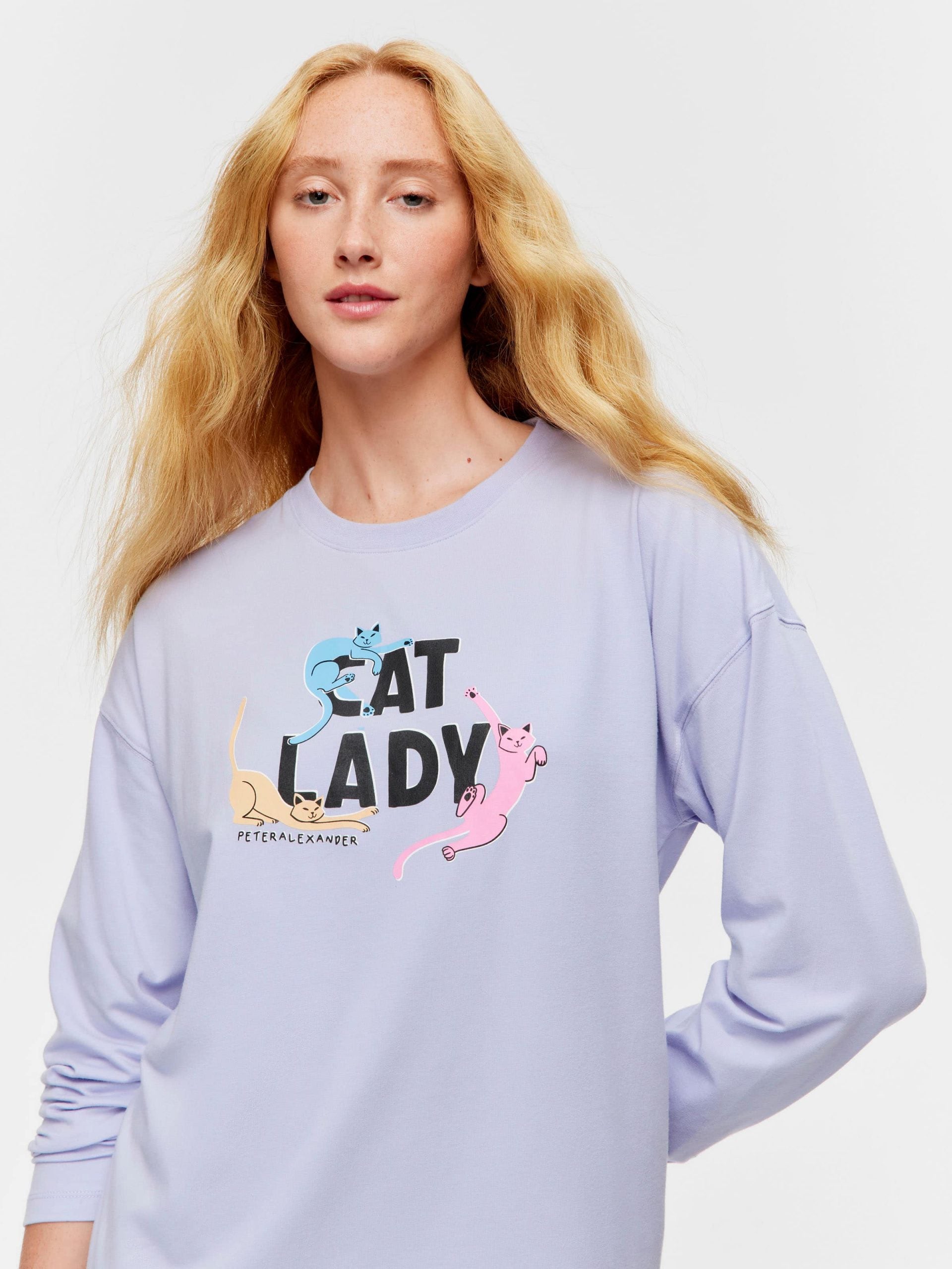 Lilac Cat Lady Long Sleeve Nightie multi
