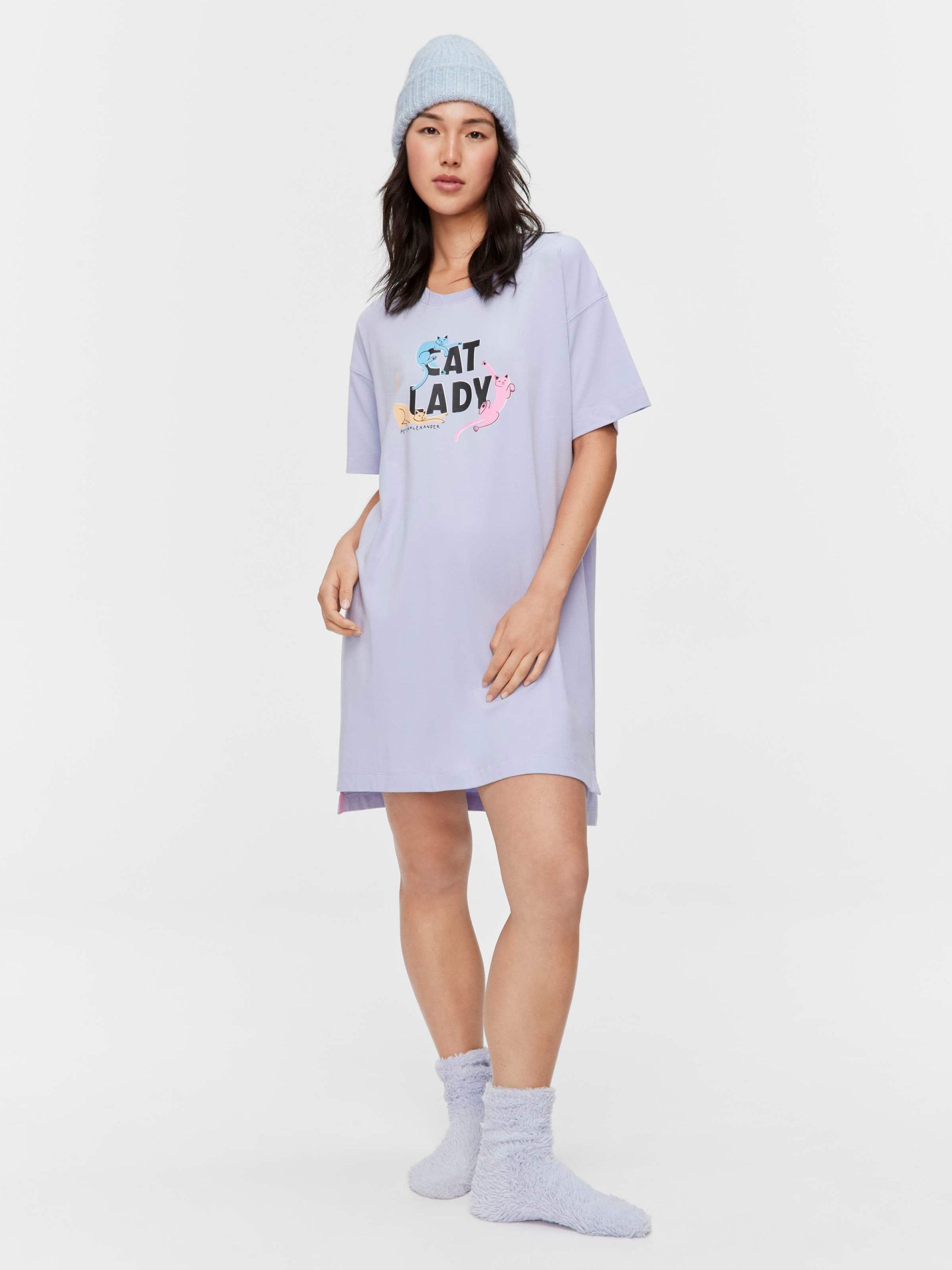 Lilac Cat Lady Sleep Tee multi